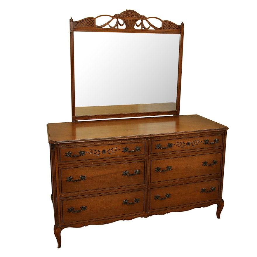 Rway French Provincial Style Six-Drawer Dresser with Mirror