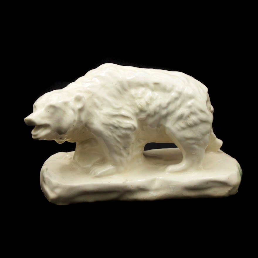 White Glazed Bear Figurine, 1930s