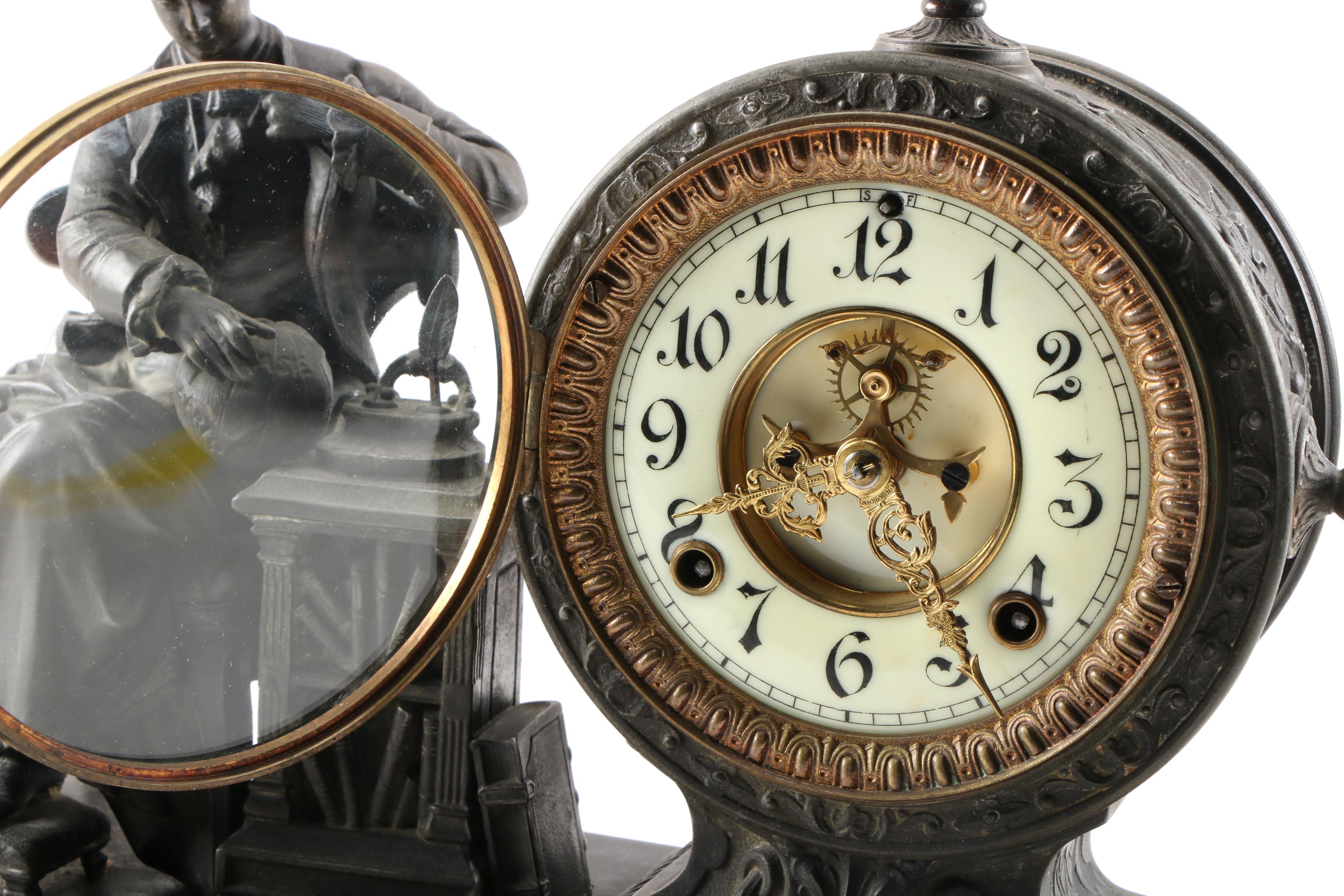 Ansonia Figural Mantel Clock of Isaac Newton