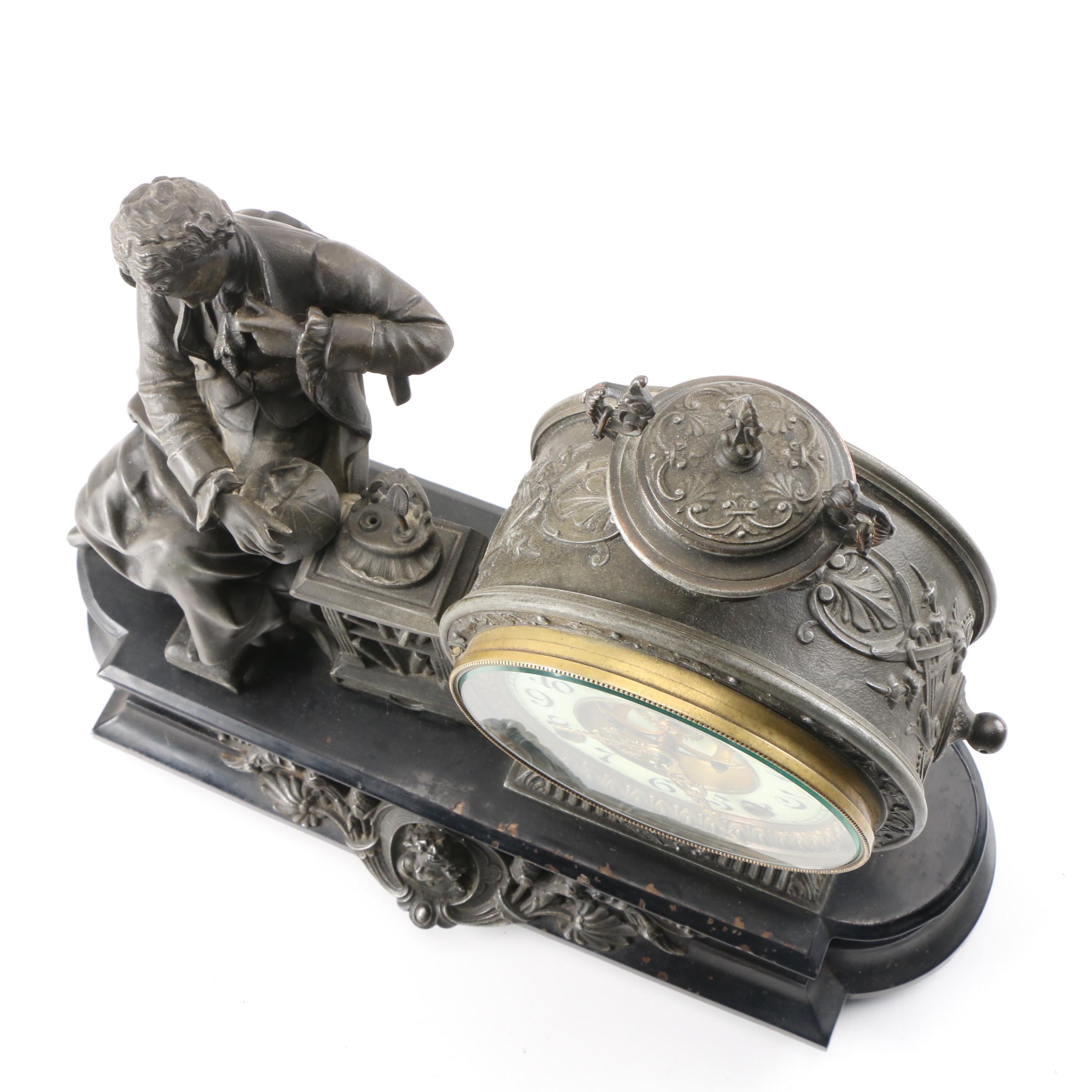 Ansonia Figural Mantel Clock of Isaac Newton