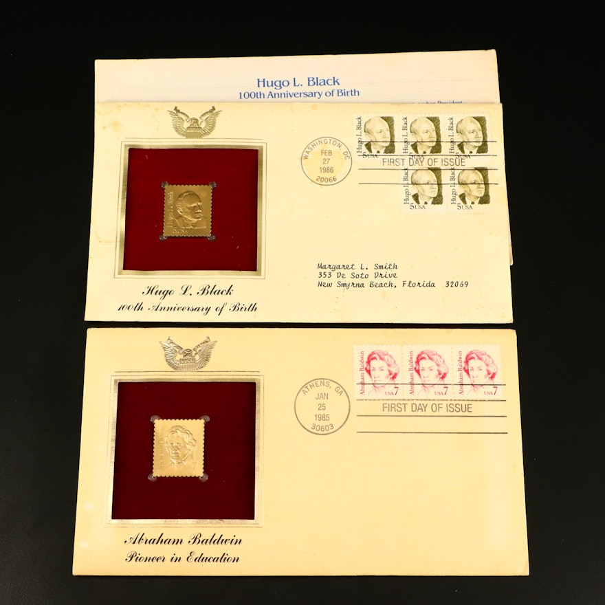 Two Commemorative First Day Covers with Gold Stamp Replica Cachets