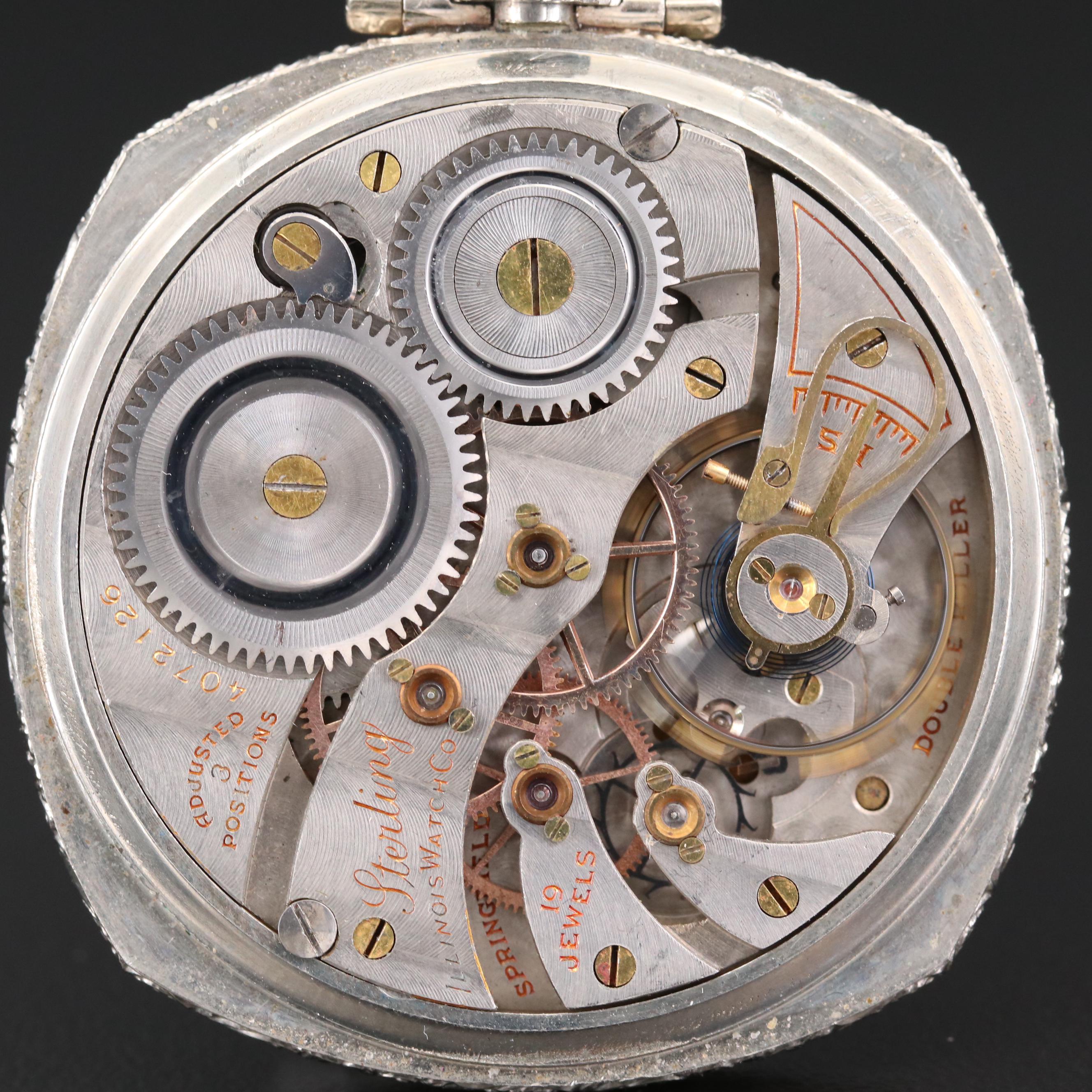 Vintage Illinois 14K Gold Filled Cushion Case Pocket Watch, 1922