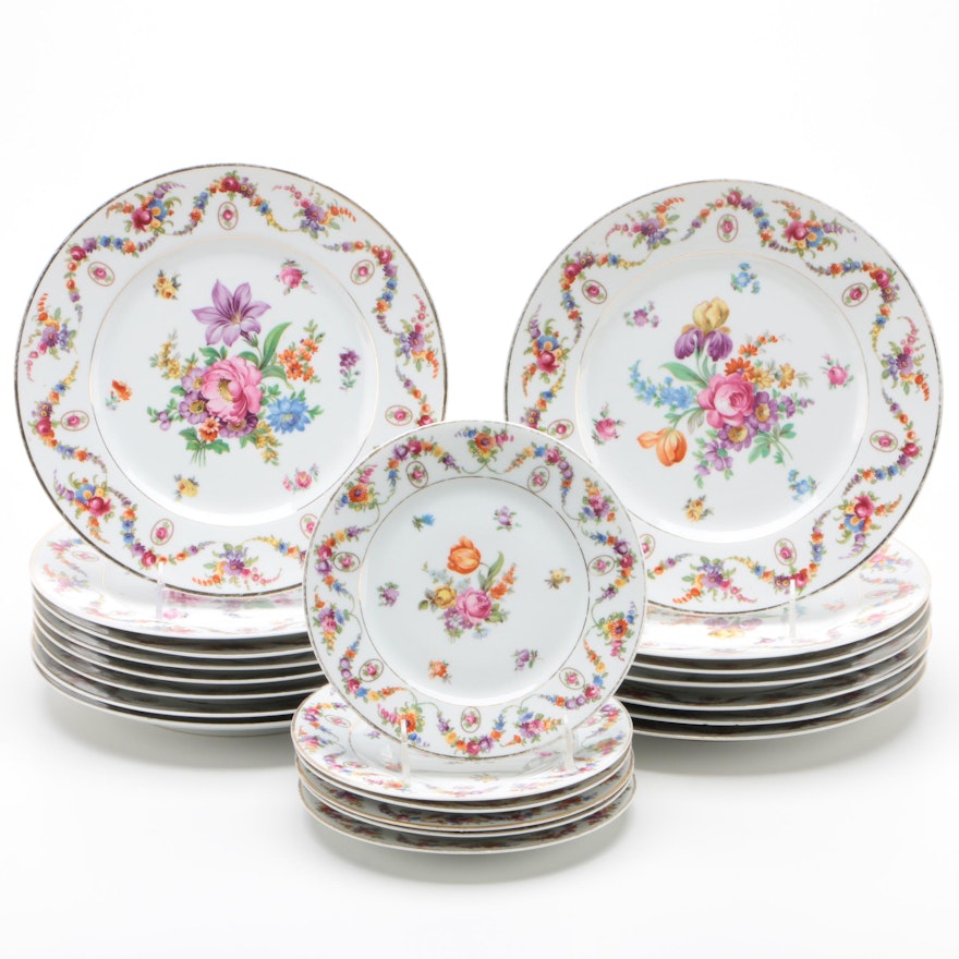 Schumann of Bavaria Floral Porcelain Dinner and Salad Plates, 1920s