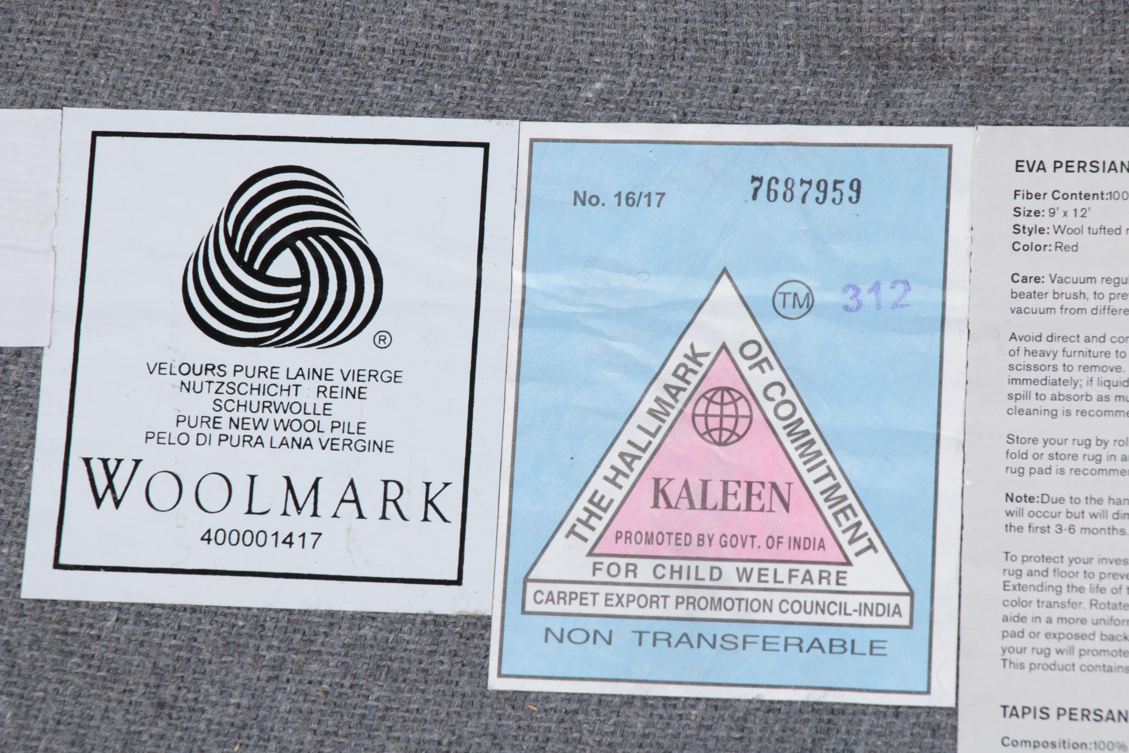 9' x 12' Pottery Barn Woolmark Hand-Tufted Wool Indo-Persian "Eva" Rug