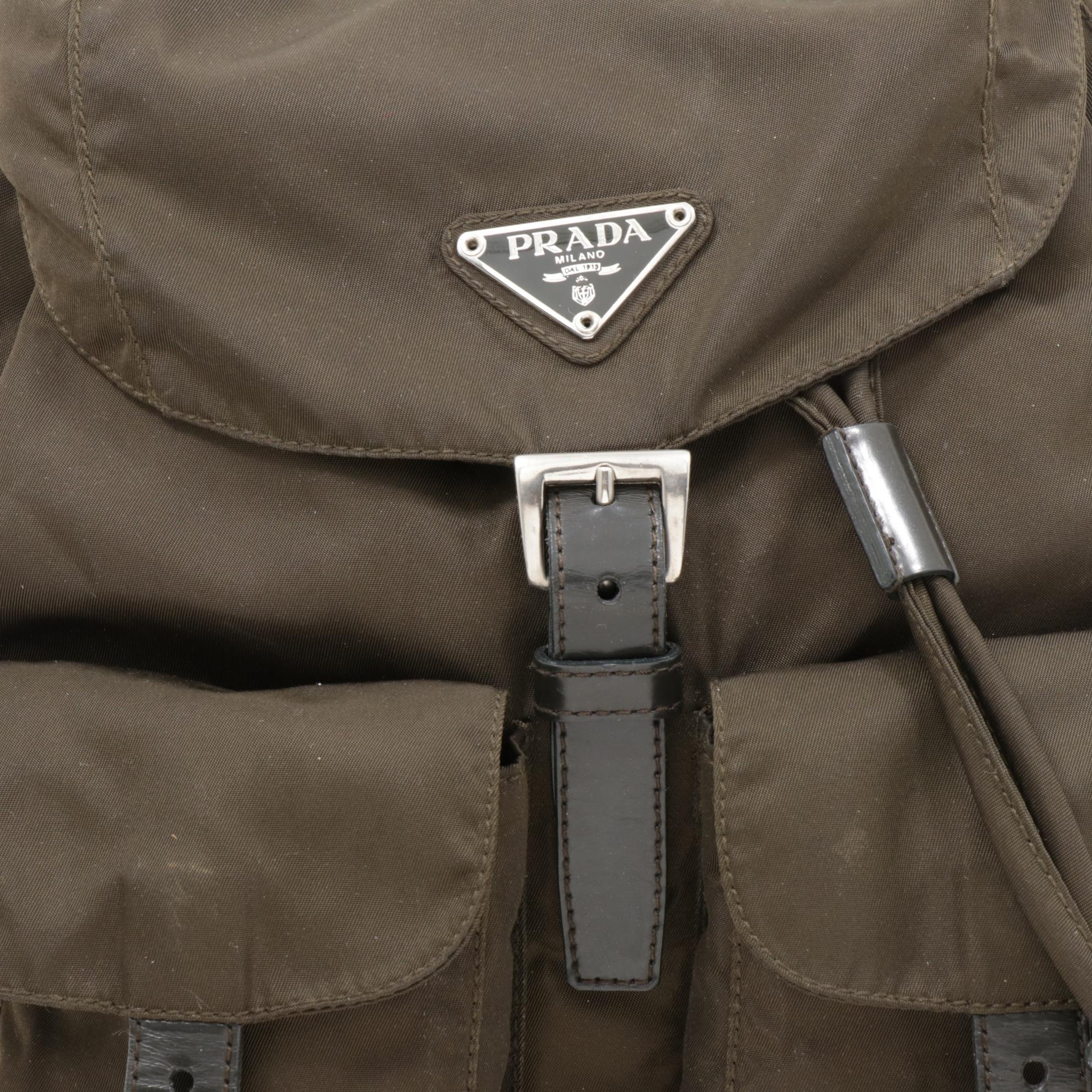 Prada Olive Green Tessuto Nylon and Leather Mini Backpack Purse