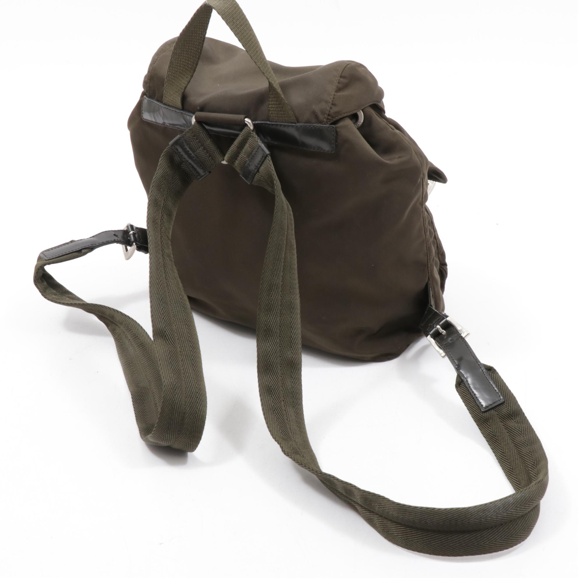 Prada Olive Green Tessuto Nylon and Leather Mini Backpack Purse