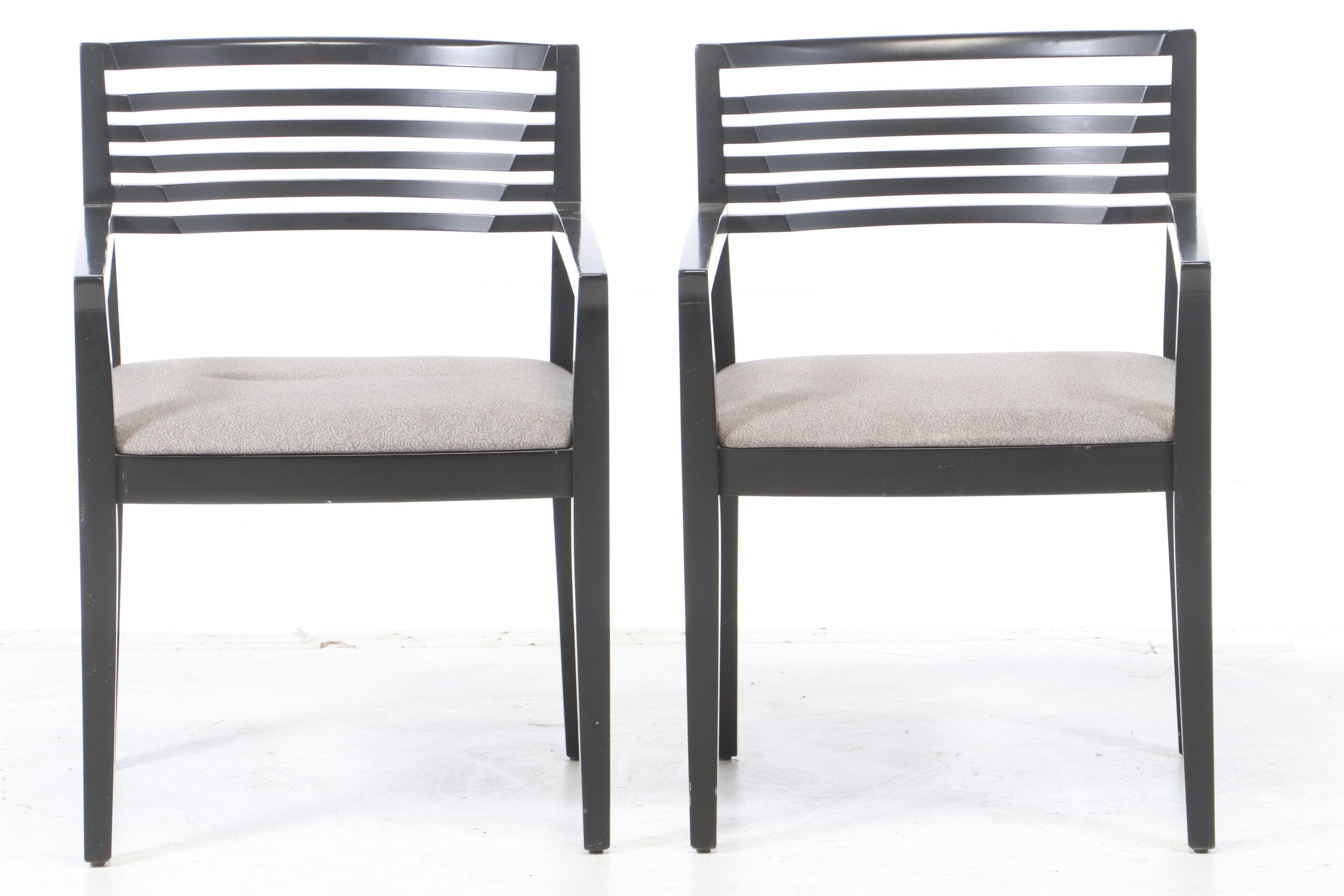 Contemporary Modern Knoll Studio "Ricchio" Ebonized Wood Arm Chairs, 1990s