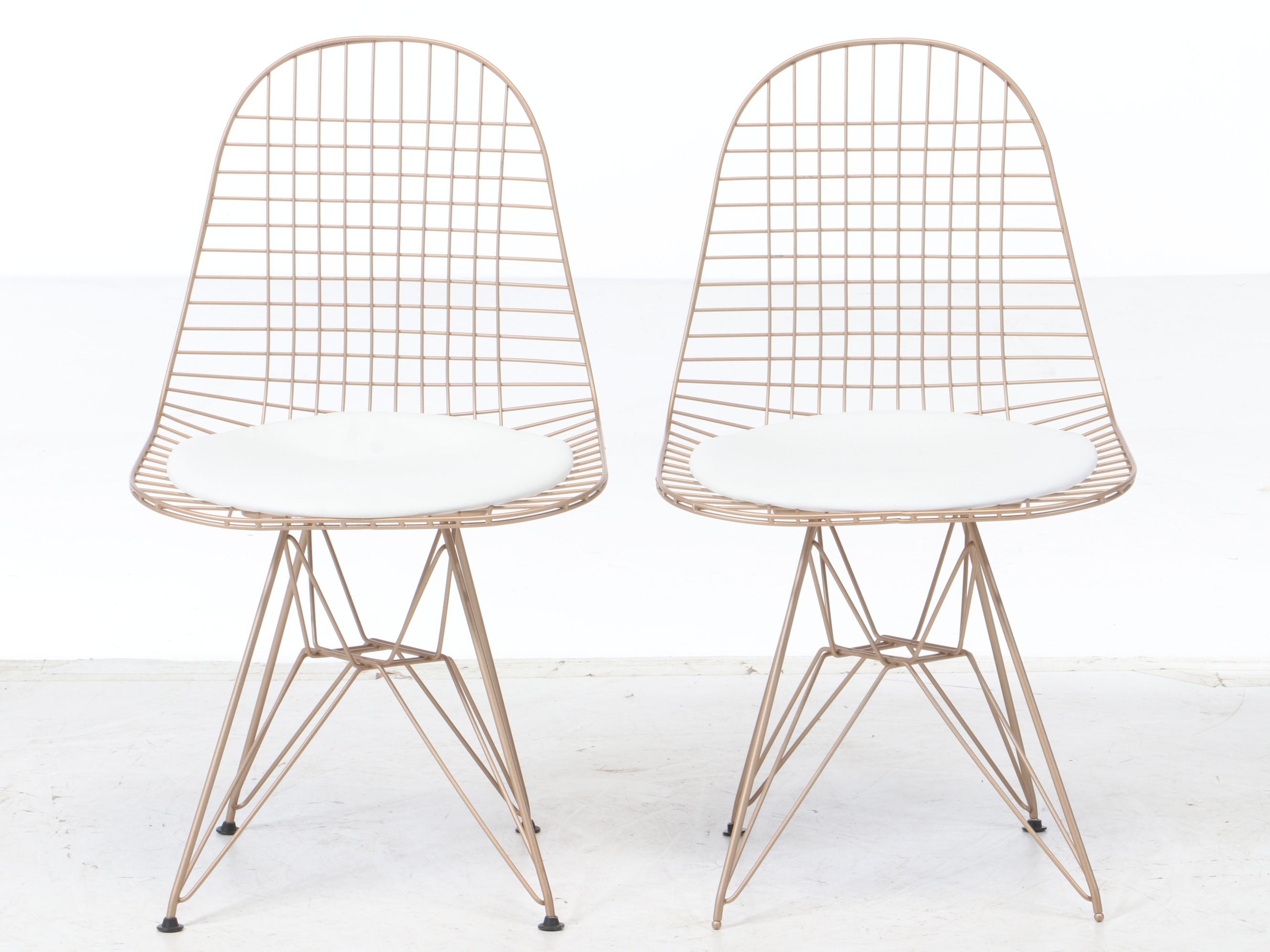 Contemporary Eames DKR-Style Cushioned Seat Wire Frame Side Chairs