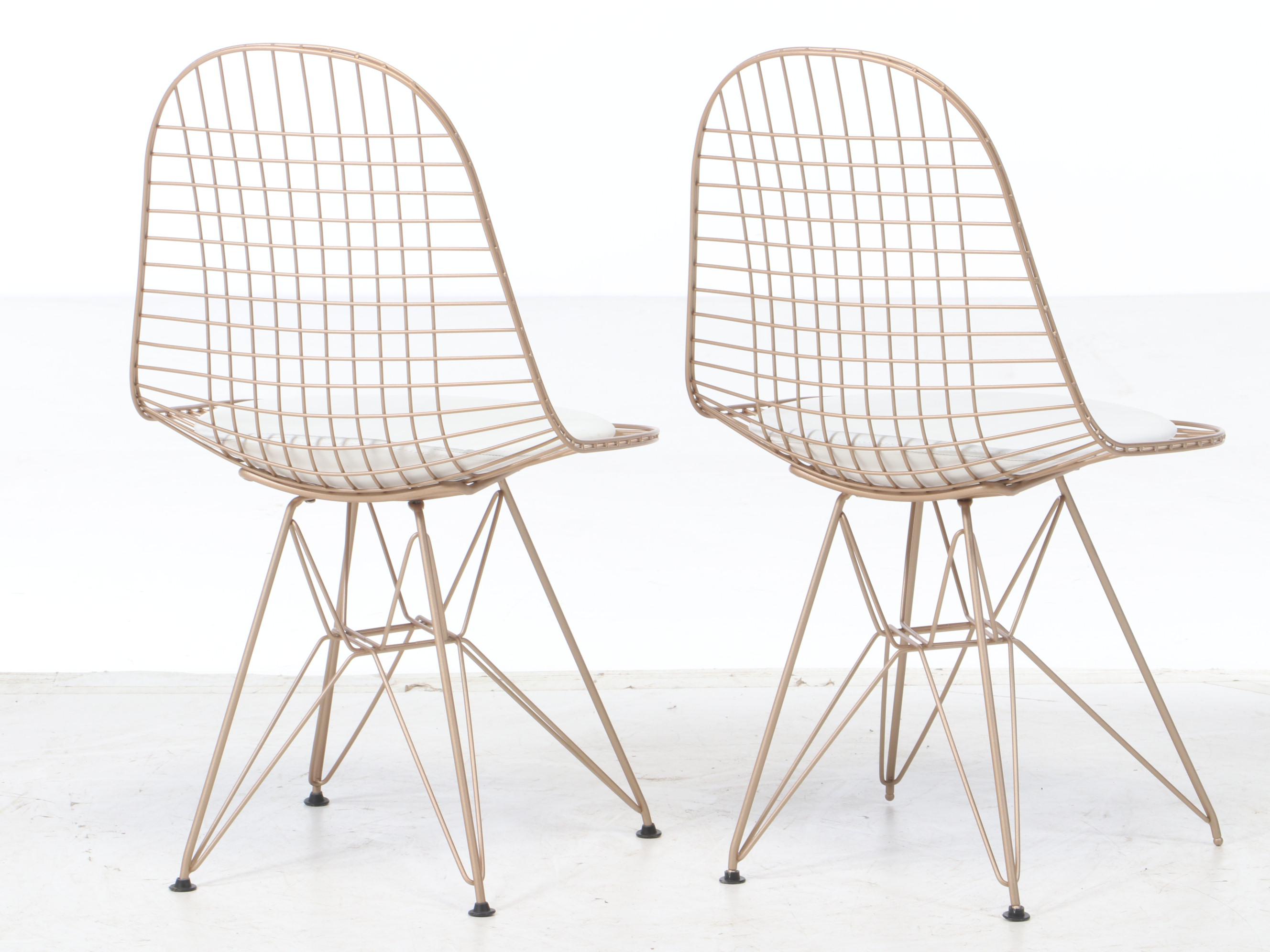 Contemporary Eames DKR-Style Cushioned Seat Wire Frame Side Chairs