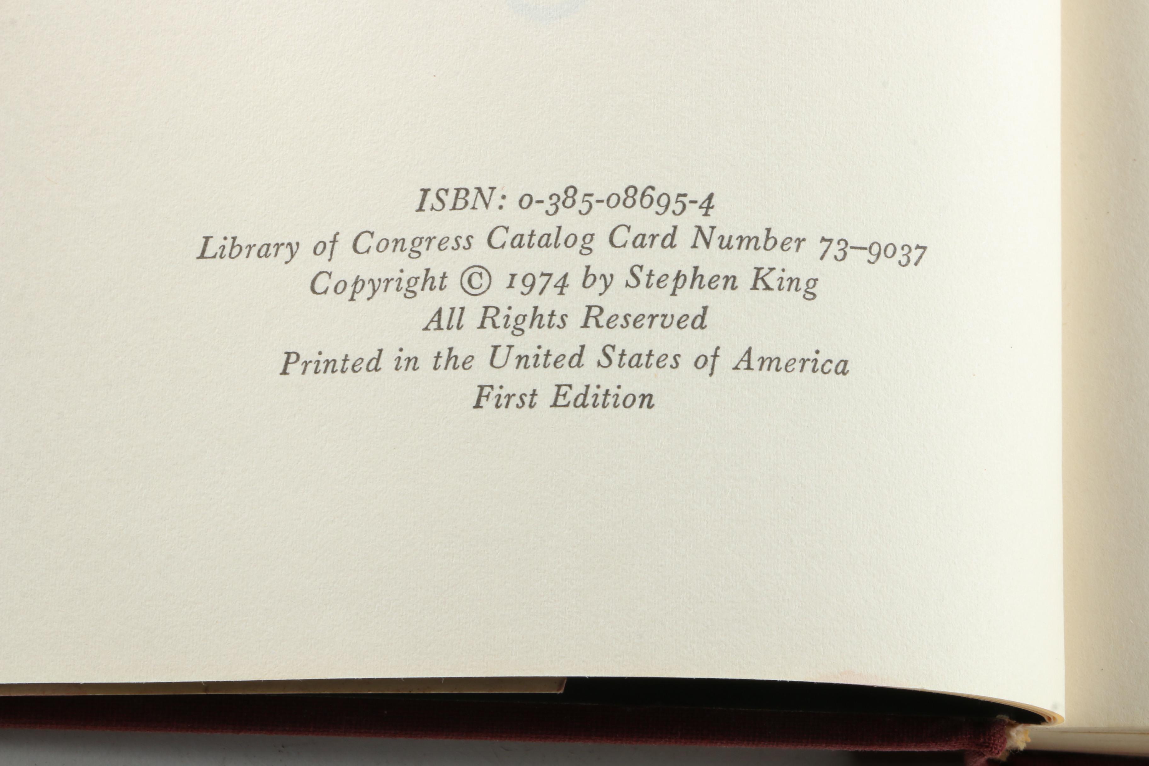 First Edition, First Printing "Carrie" by Stephen King with Dust Jacket, 1974