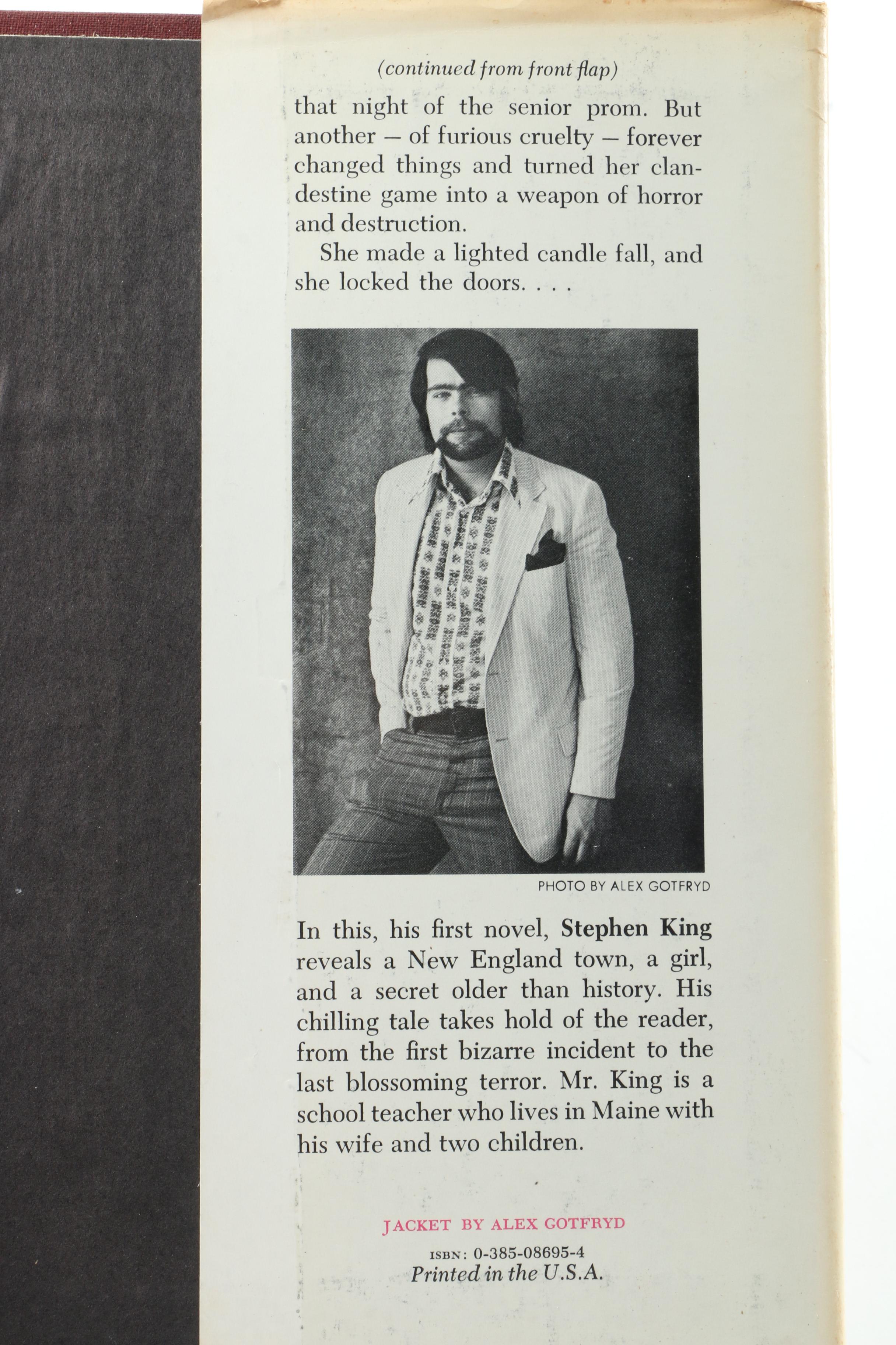 First Edition, First Printing "Carrie" by Stephen King with Dust Jacket, 1974