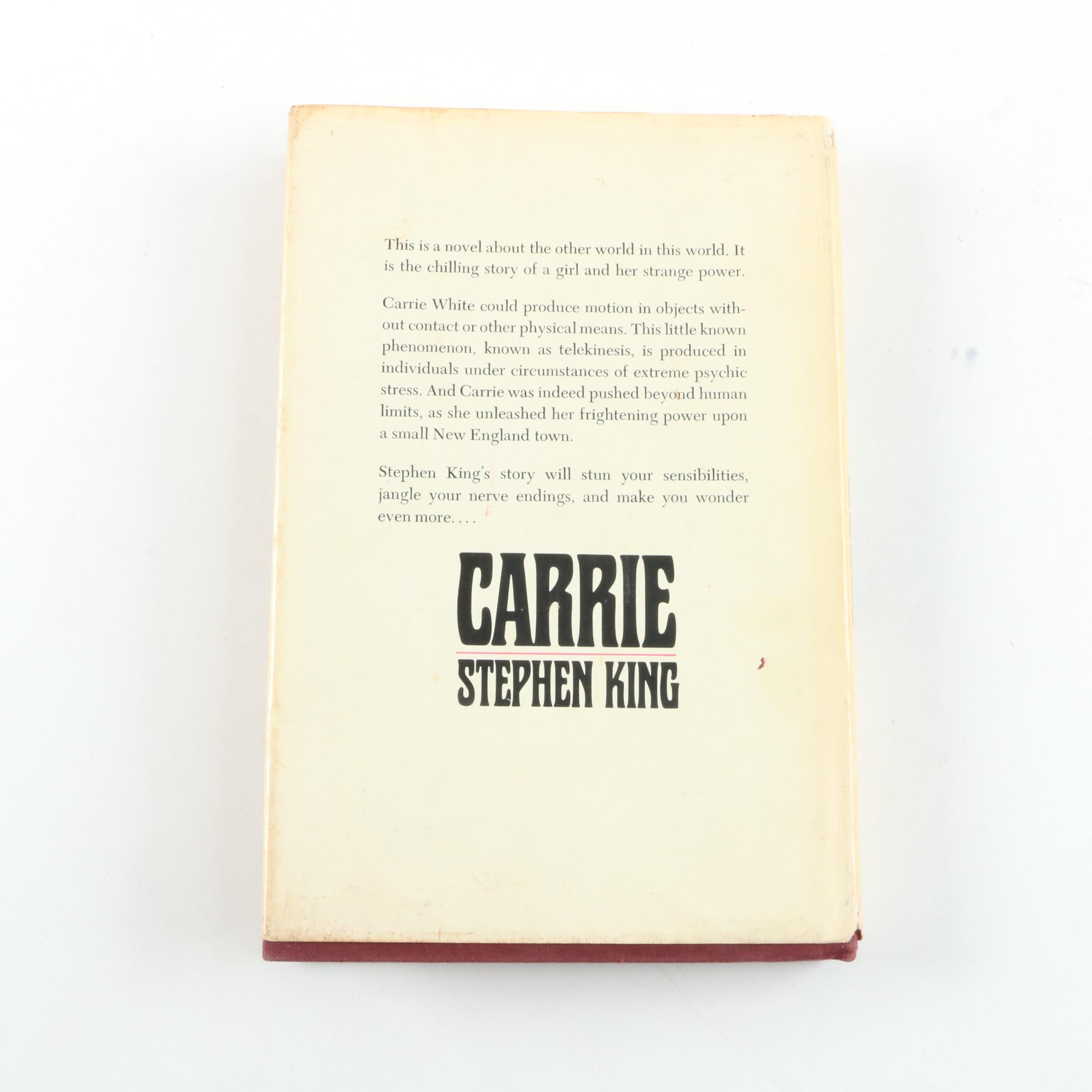 First Edition, First Printing "Carrie" by Stephen King with Dust Jacket, 1974