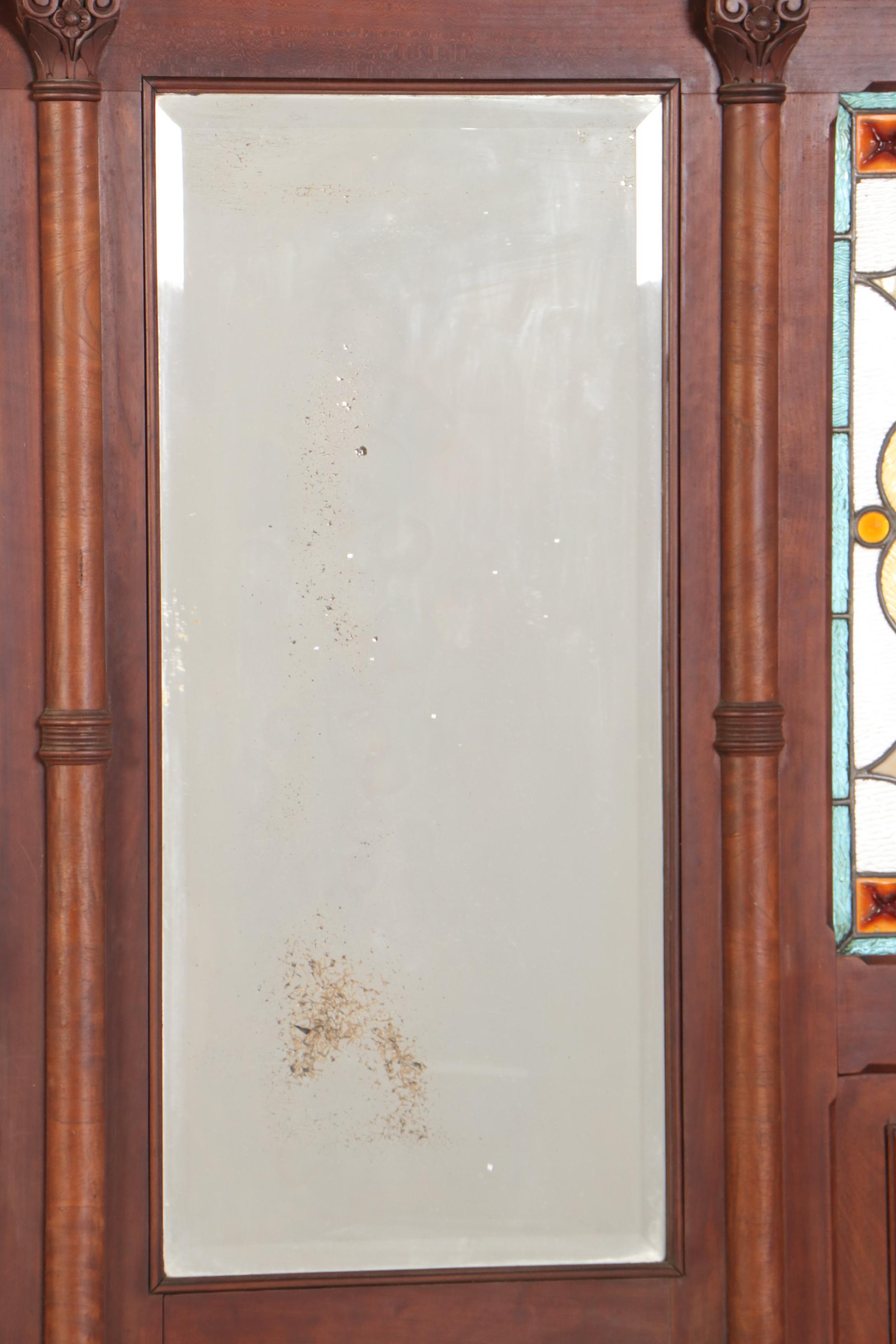 Victorian Mirrored and Stained Glass Walnut Room Divider, Late 19th Century