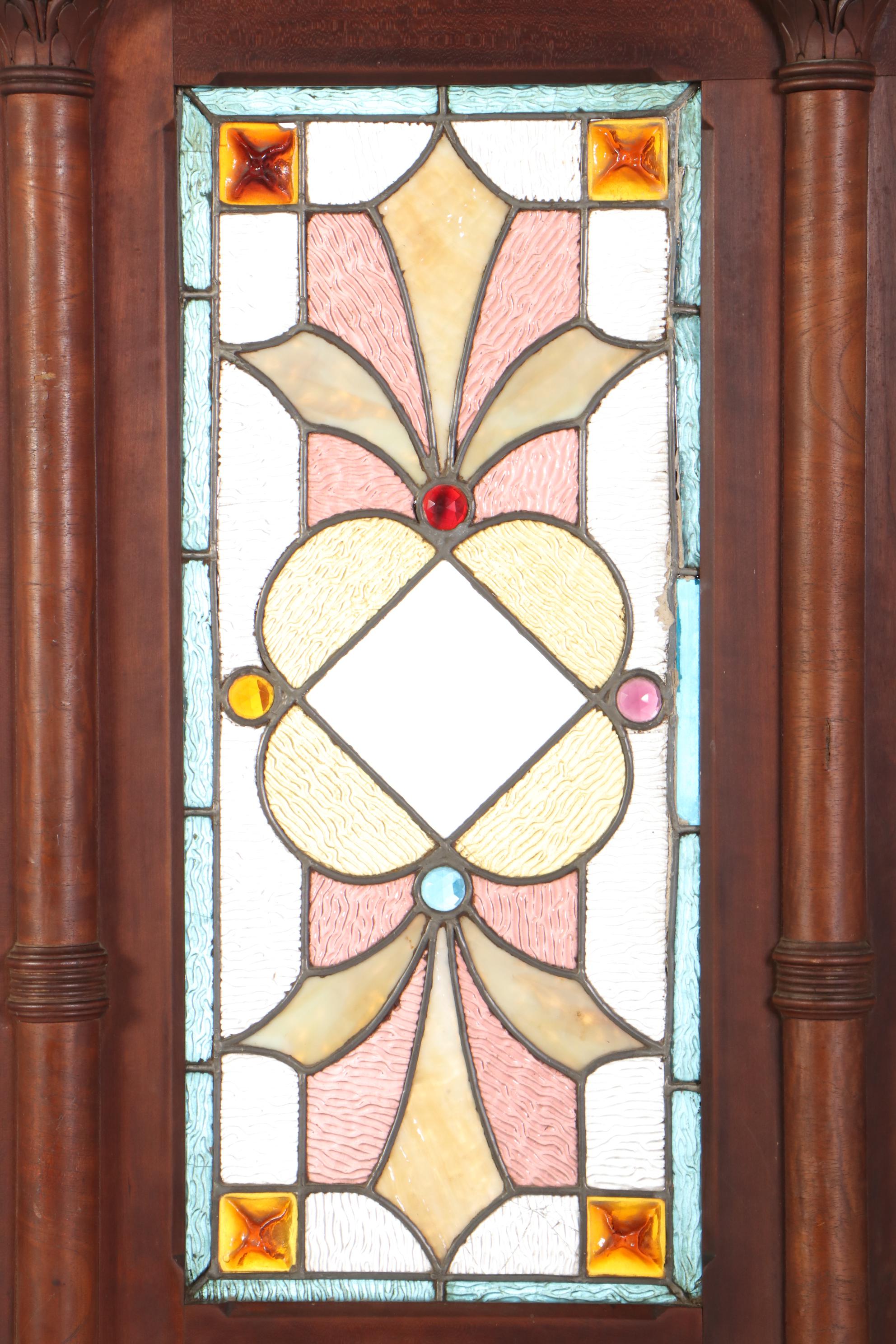 Victorian Mirrored and Stained Glass Walnut Room Divider, Late 19th Century
