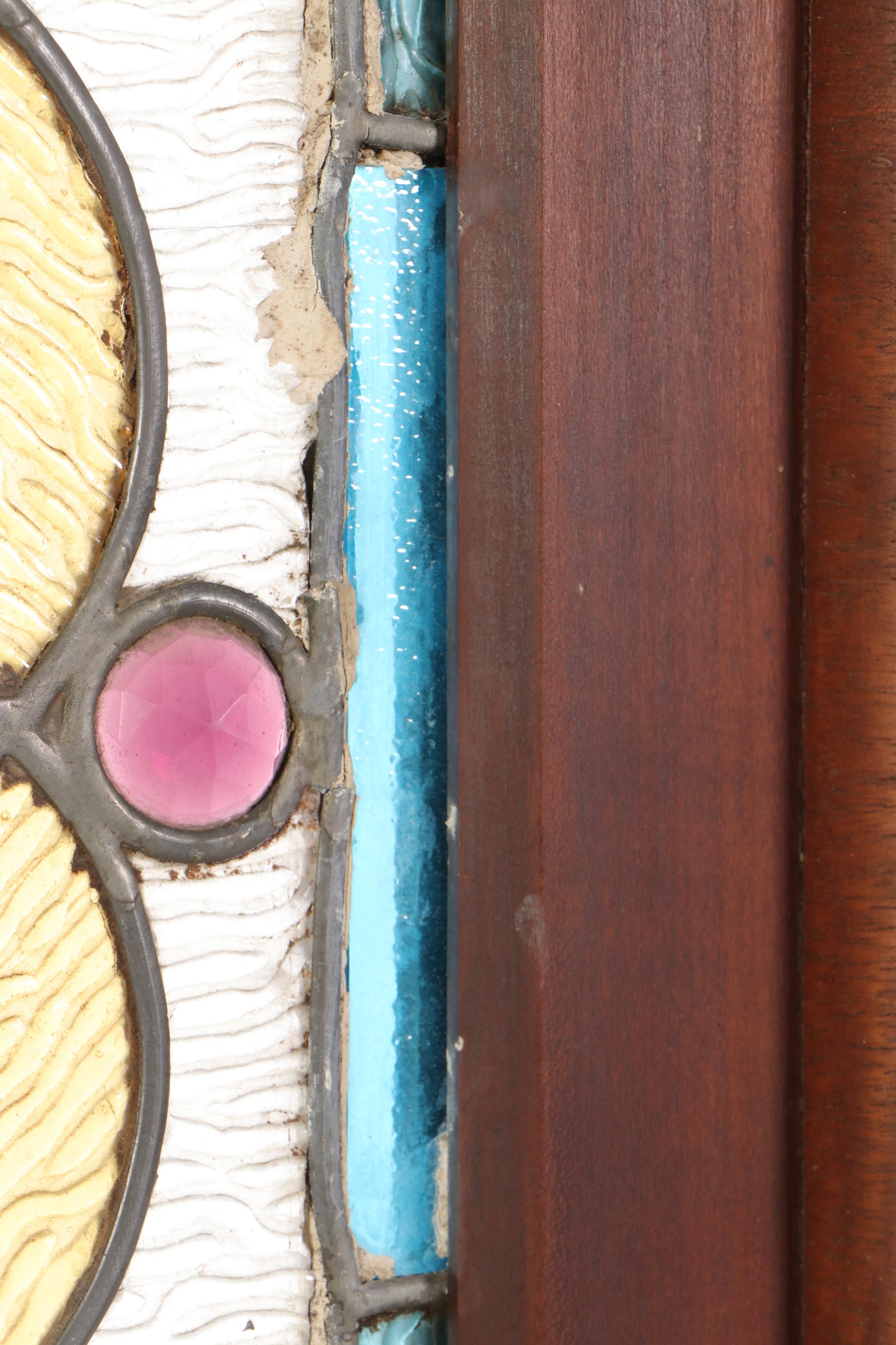Victorian Mirrored and Stained Glass Walnut Room Divider, Late 19th Century