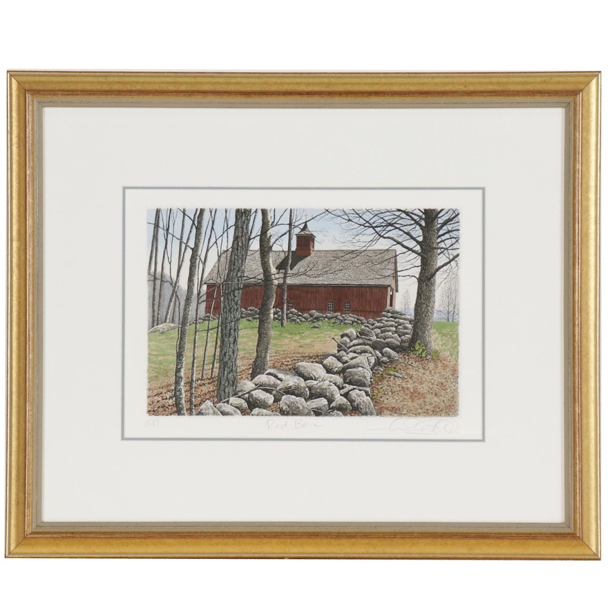 Carol Collette Etching with Aquatint "Red Barn"