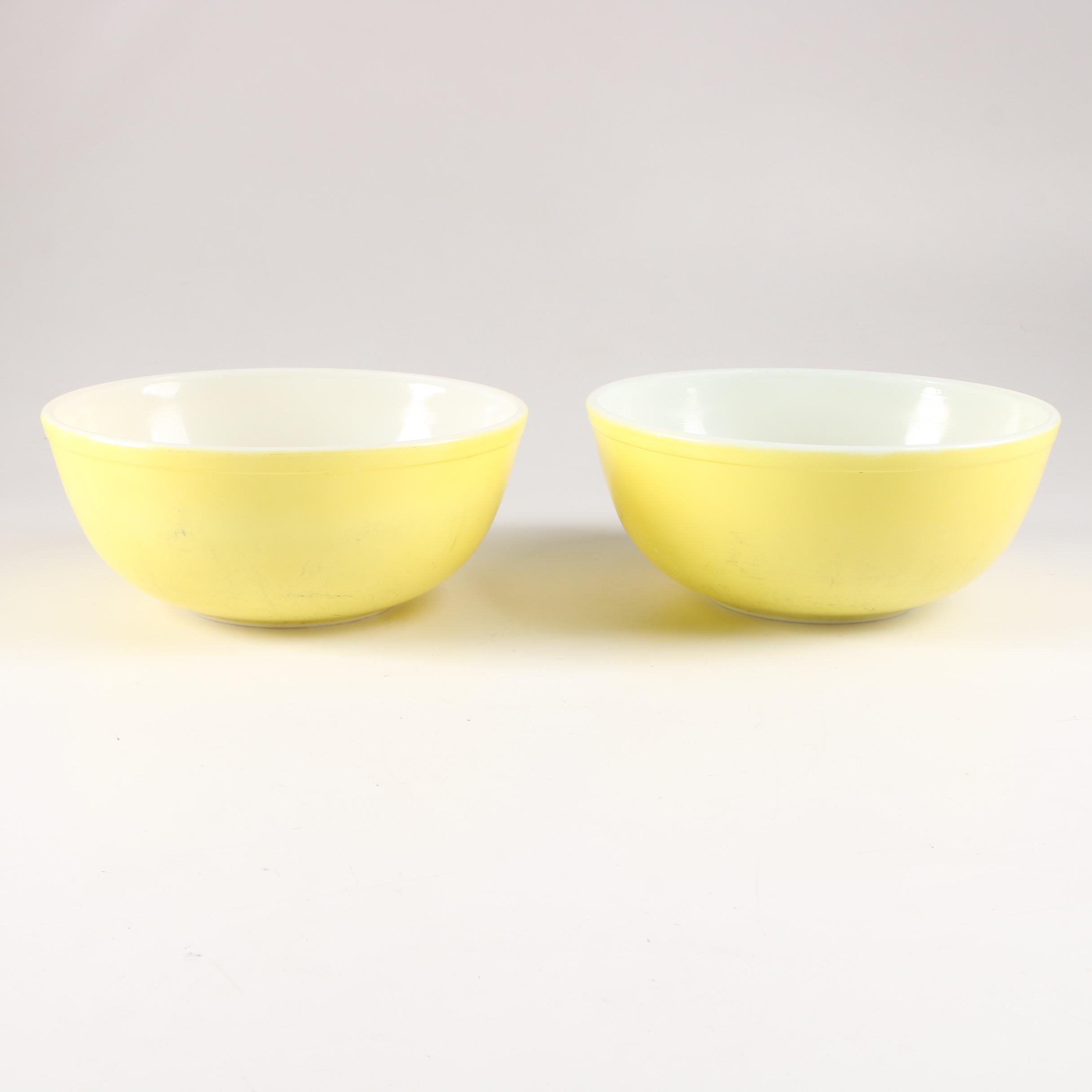 Pyrex Yellow and Red "Primary Colors" Glass Mixing Bowls