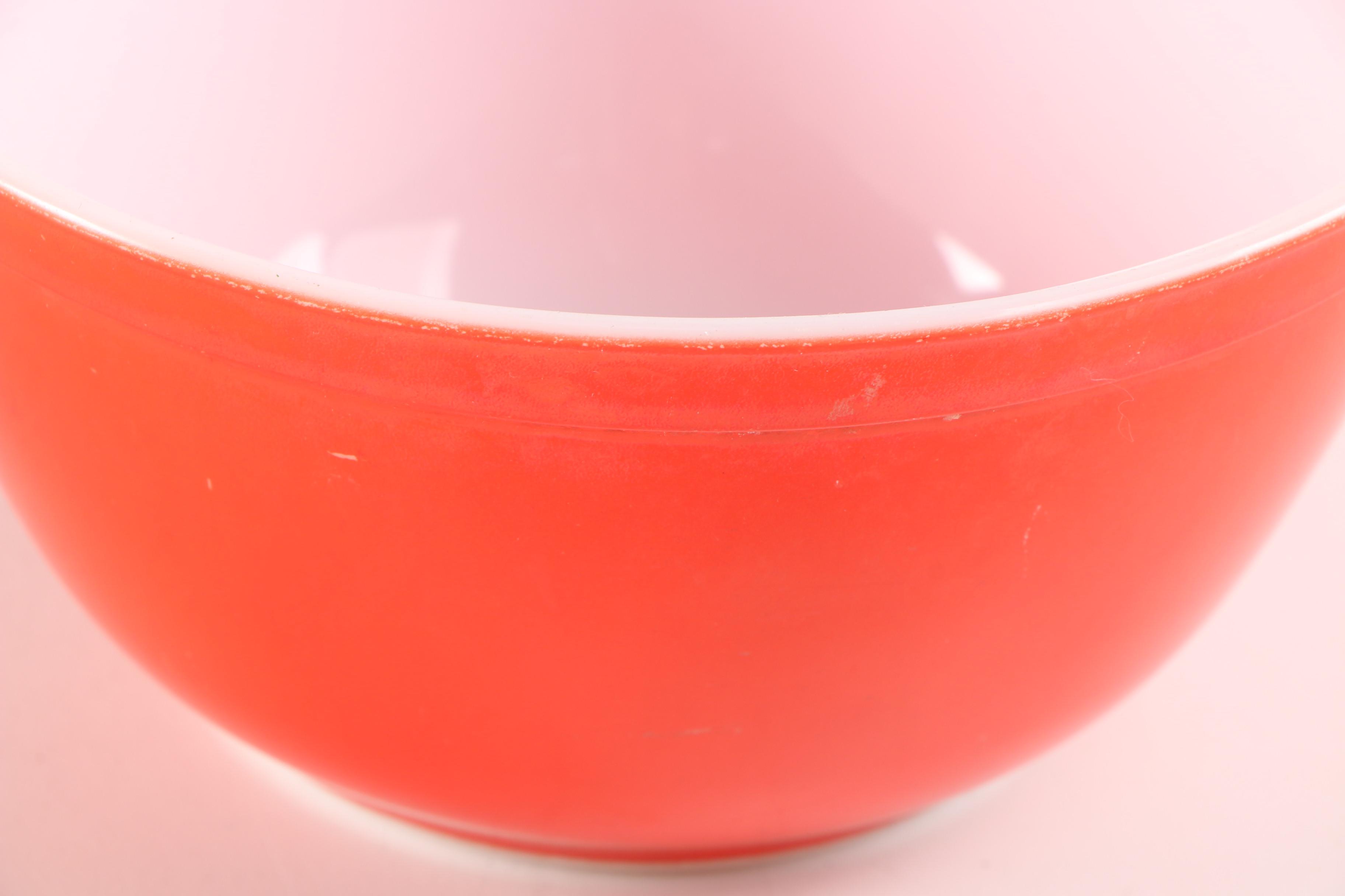 Pyrex Yellow and Red "Primary Colors" Glass Mixing Bowls