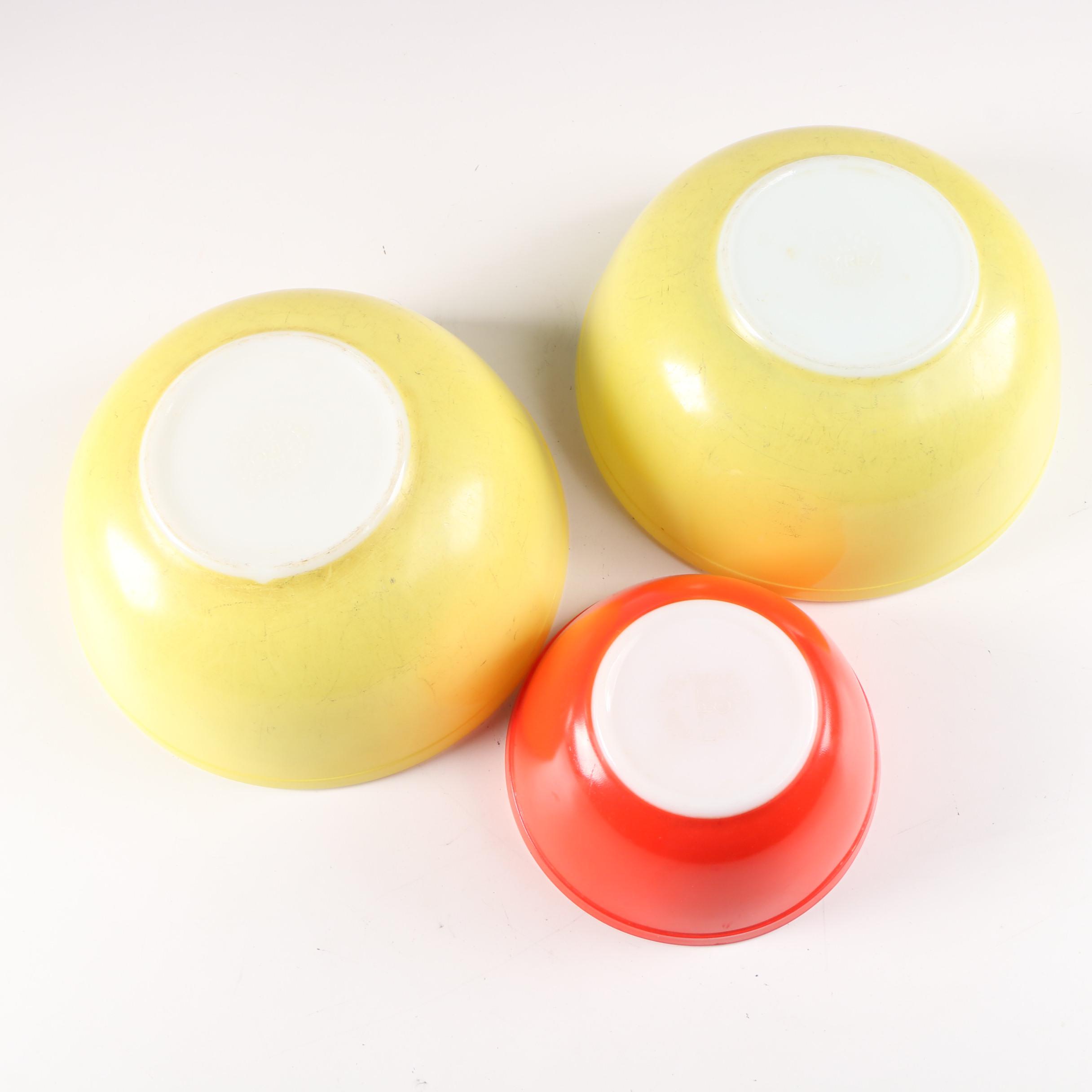 Pyrex Yellow and Red "Primary Colors" Glass Mixing Bowls