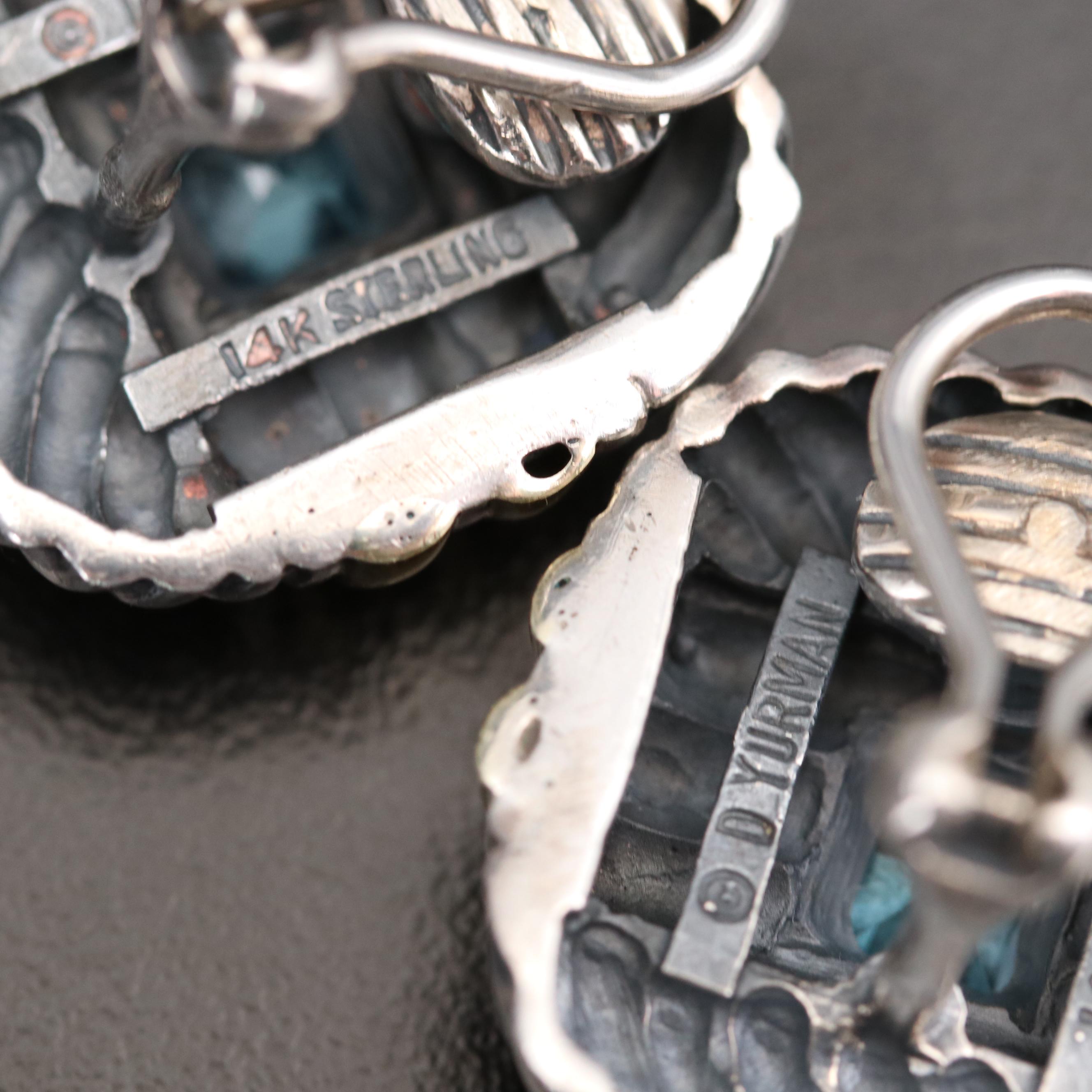 David Yurman Sterling Blue Topaz and Citrine Earrings with 14K Gold Accents