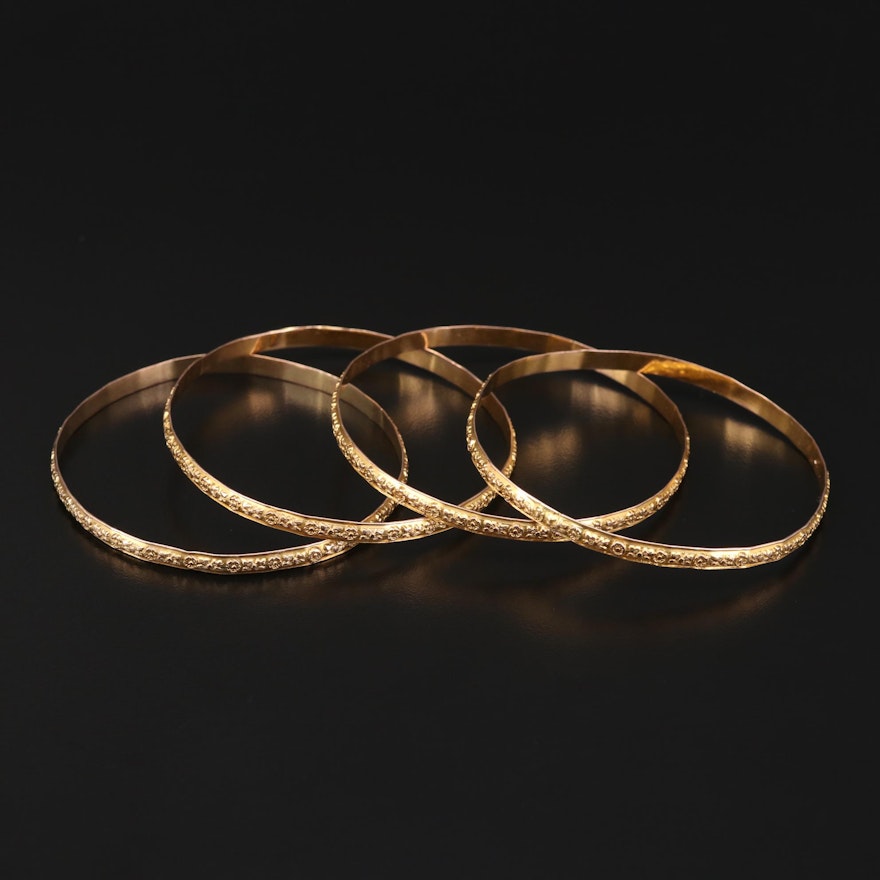 10K Yellow Gold Floral Bangle Bracelet Collection