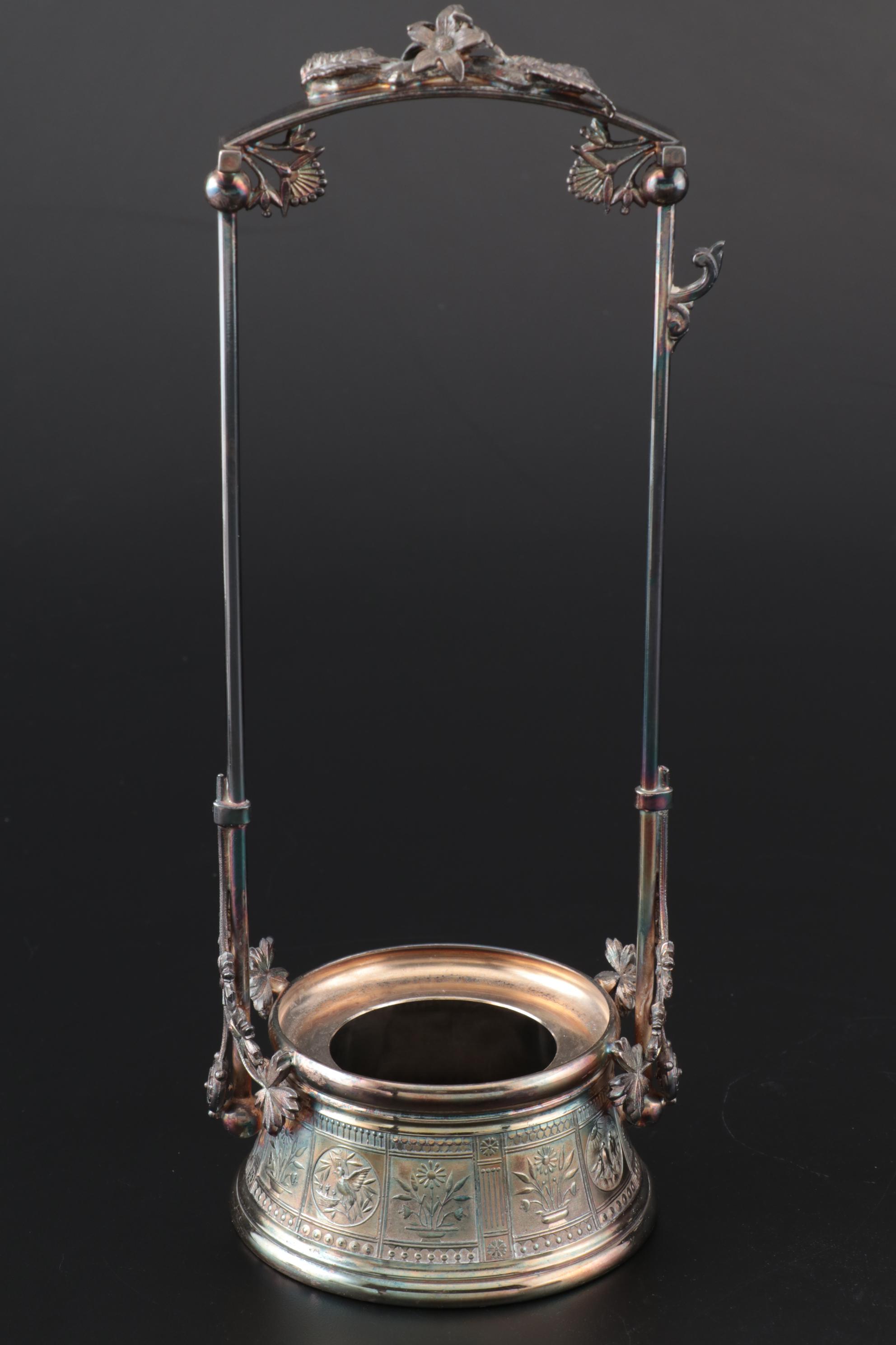 Meriden Britannia Co. Silver Plate Pickle Castor with Northwood "Royal Ivy" Jar