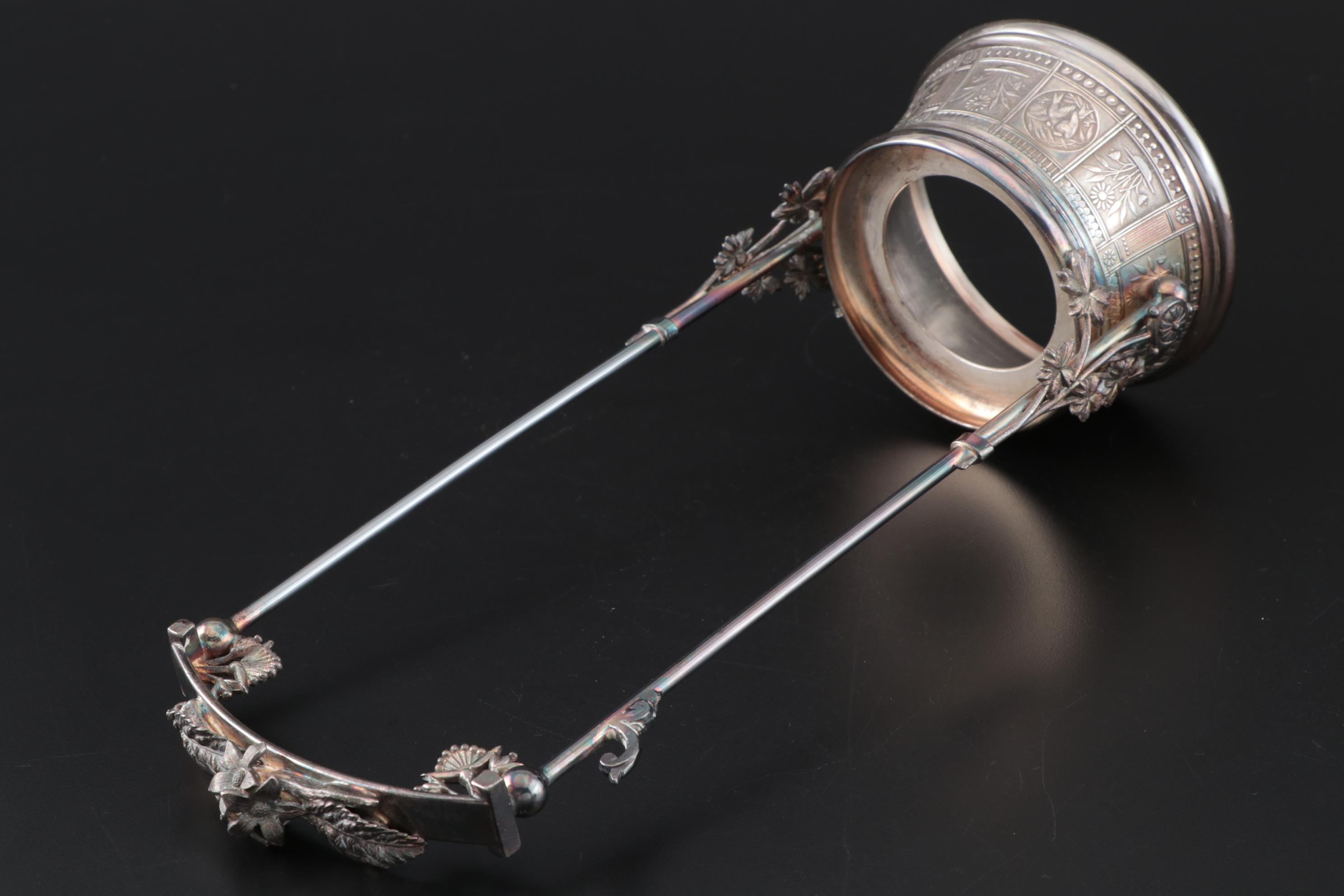 Meriden Britannia Co. Silver Plate Pickle Castor with Northwood "Royal Ivy" Jar