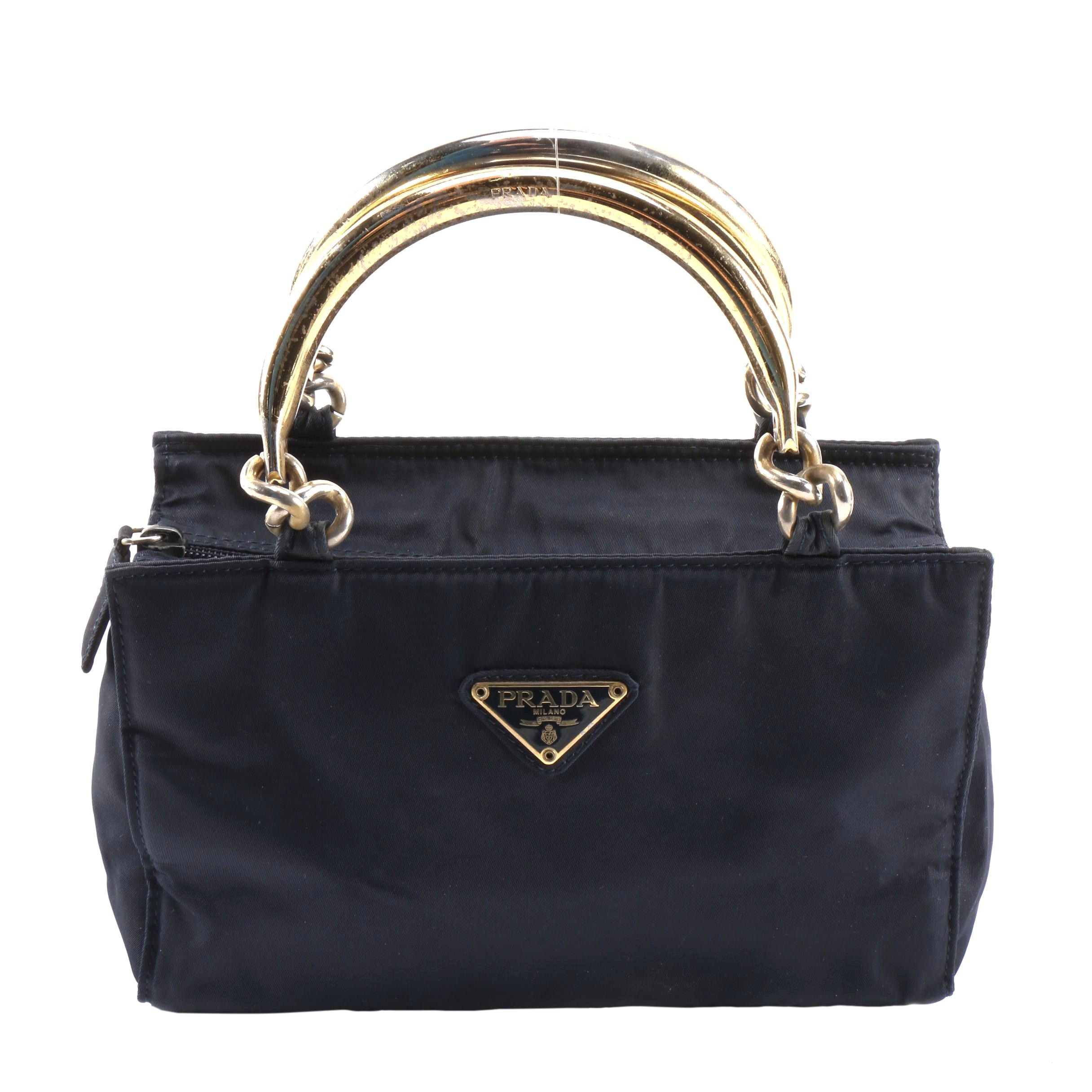 Prada Midnight Blue Tessuto Nylon Bracelet Handle Bag