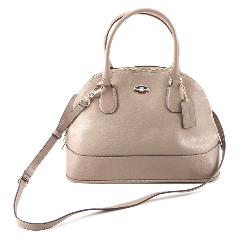Coach Cora Domed Taupe Grained Leather Convertible Satchel