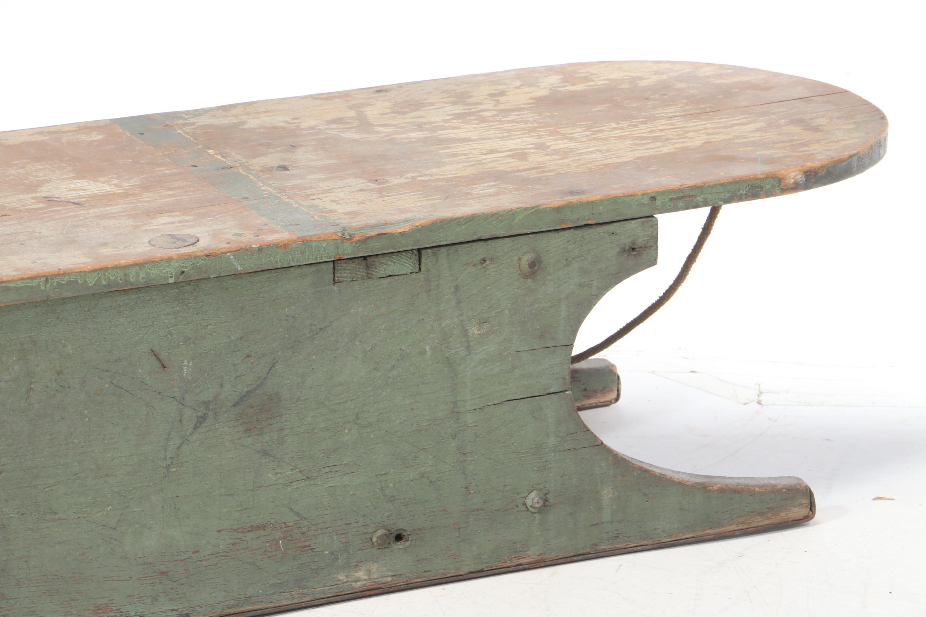 Painted Wooden Snow Sled with L.C. Company Bell, 20th Century