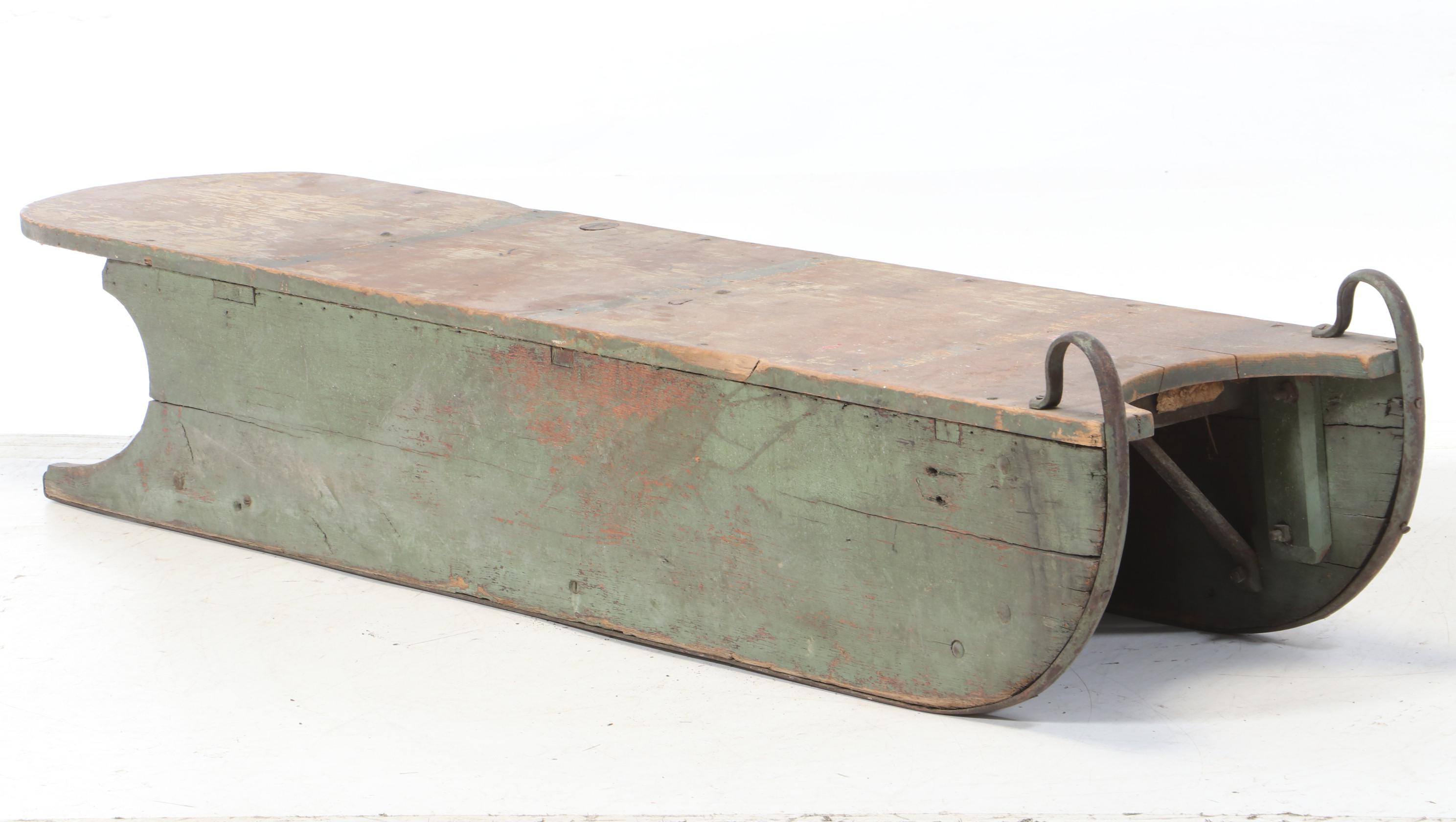 Painted Wooden Snow Sled with L.C. Company Bell, 20th Century