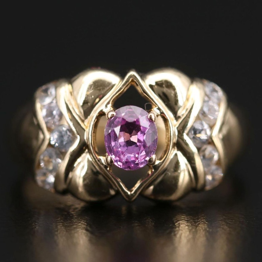 14K Yellow Gold Pink and White Sapphire Ring