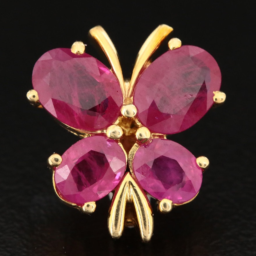 18K Yellow Gold Ruby Butterfly Pendant