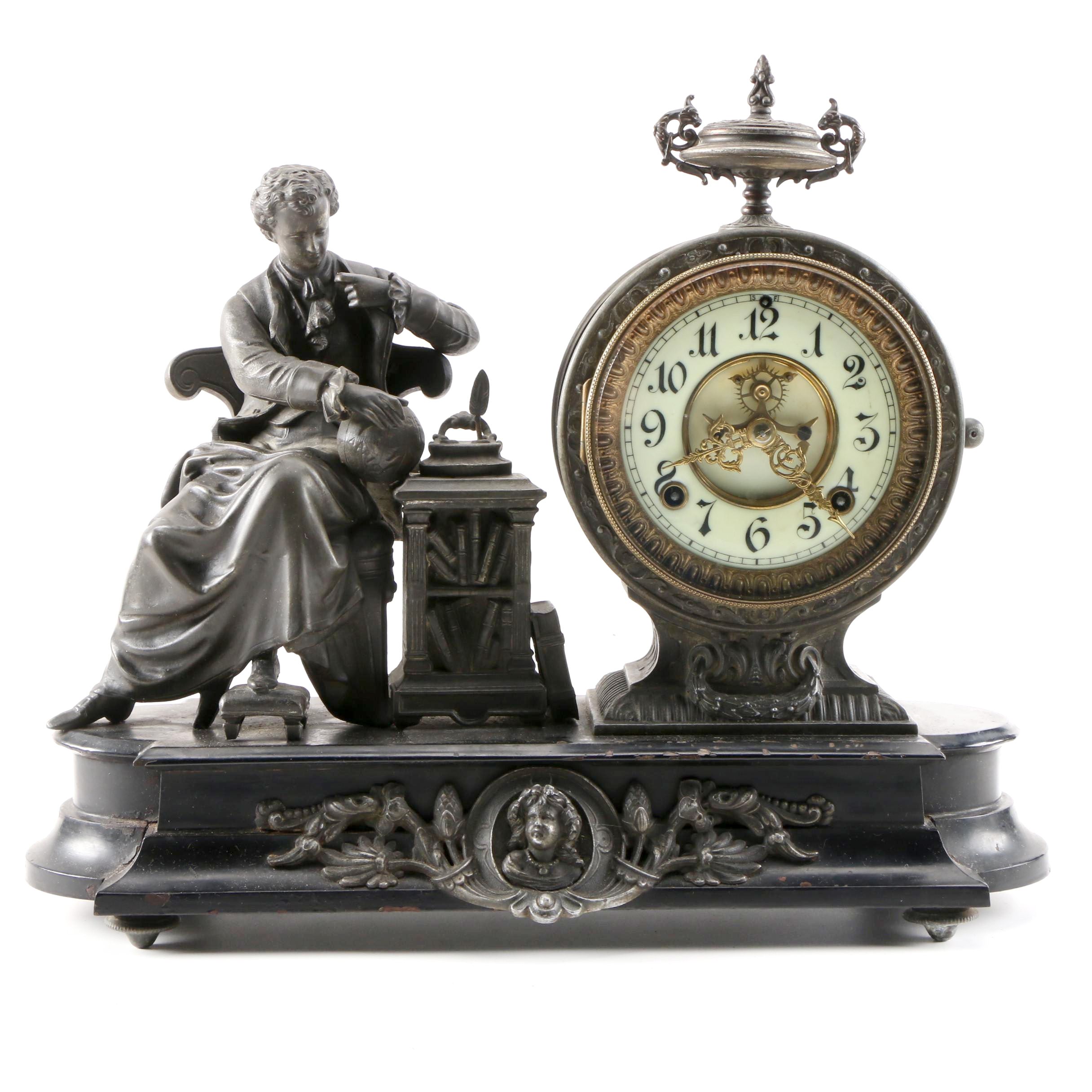 Ansonia Figural Mantel Clock of Isaac Newton