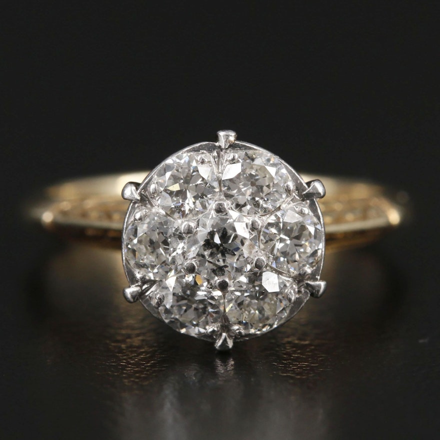 14K Yellow Gold Diamond Ring with White Gold Accent
