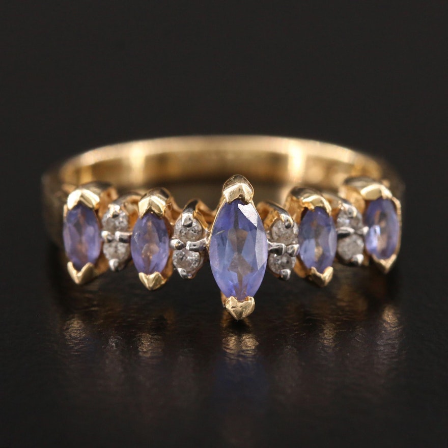 14K Yellow Gold Tanzanite and Diamond Ring