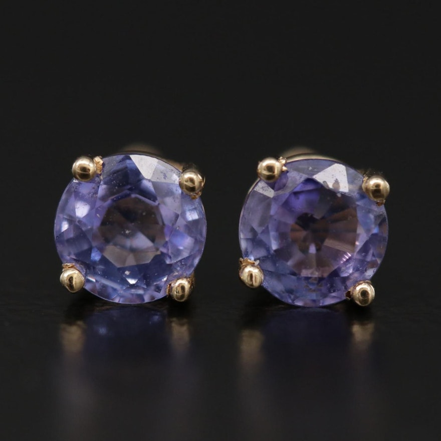 14K Yellow Gold Tanzanite Stud Earrings