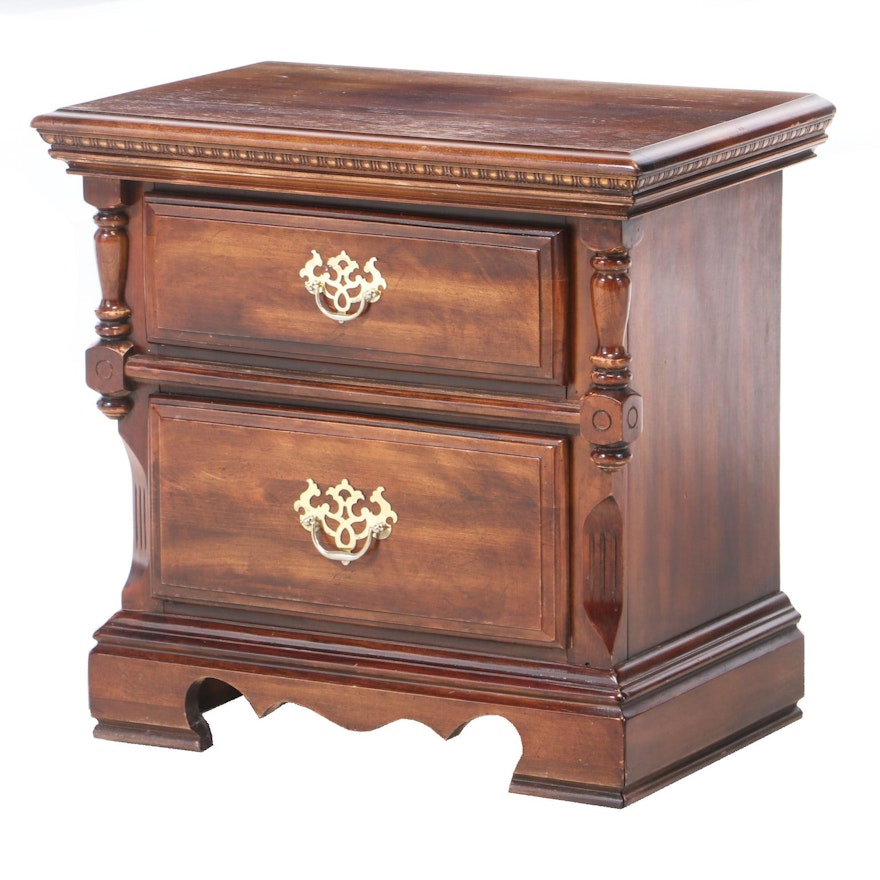 Colonial Style Walnut Finish Nightstand, Late 20th Century
