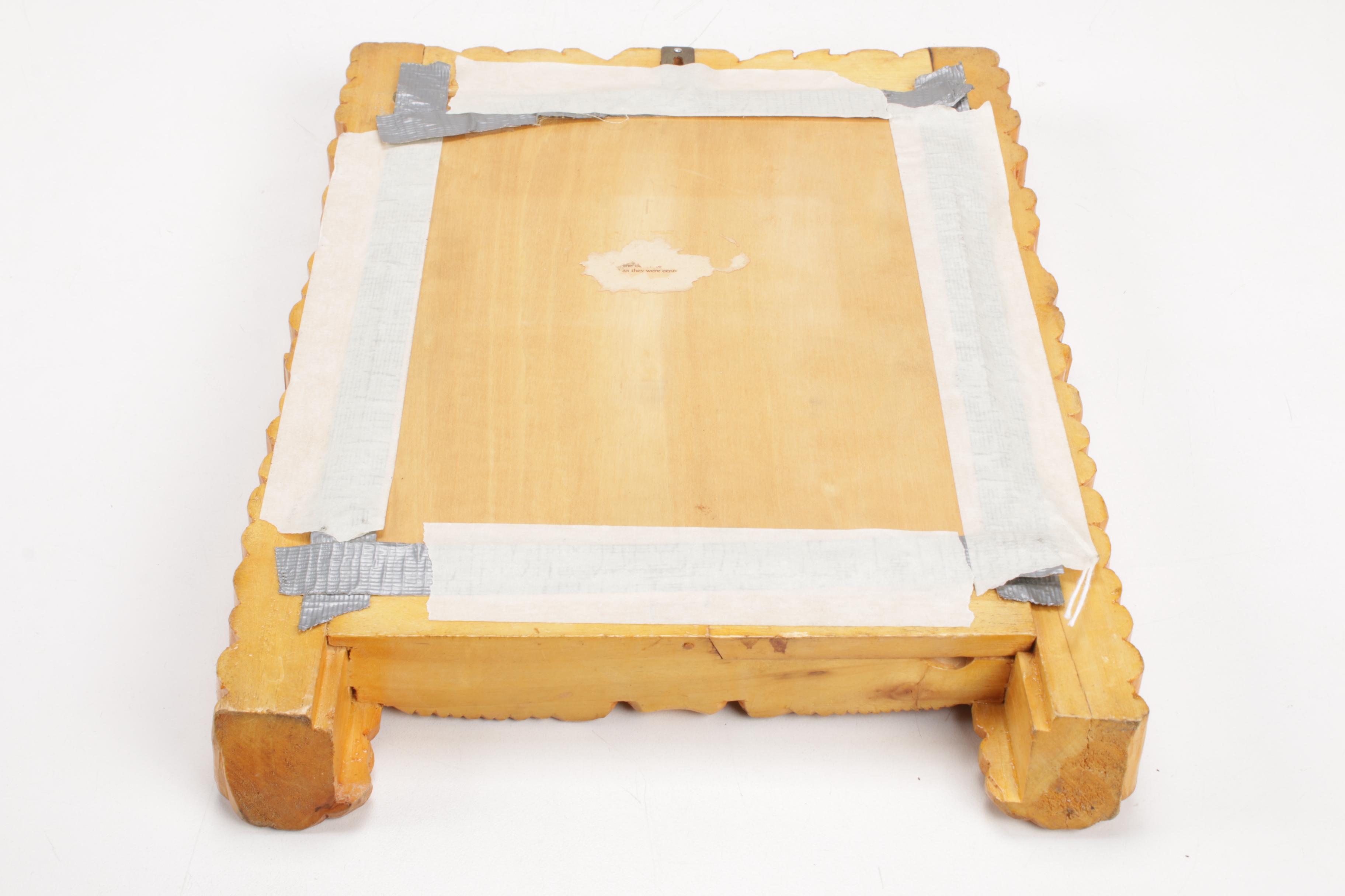 Chinese Pressed Black Tea Brick with Carved Lotus Flower and Phoenix Frame