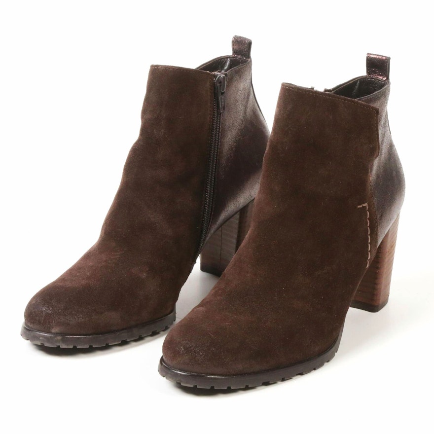 Paul Green Brown Suede and Metallic Leather Ankle Boots