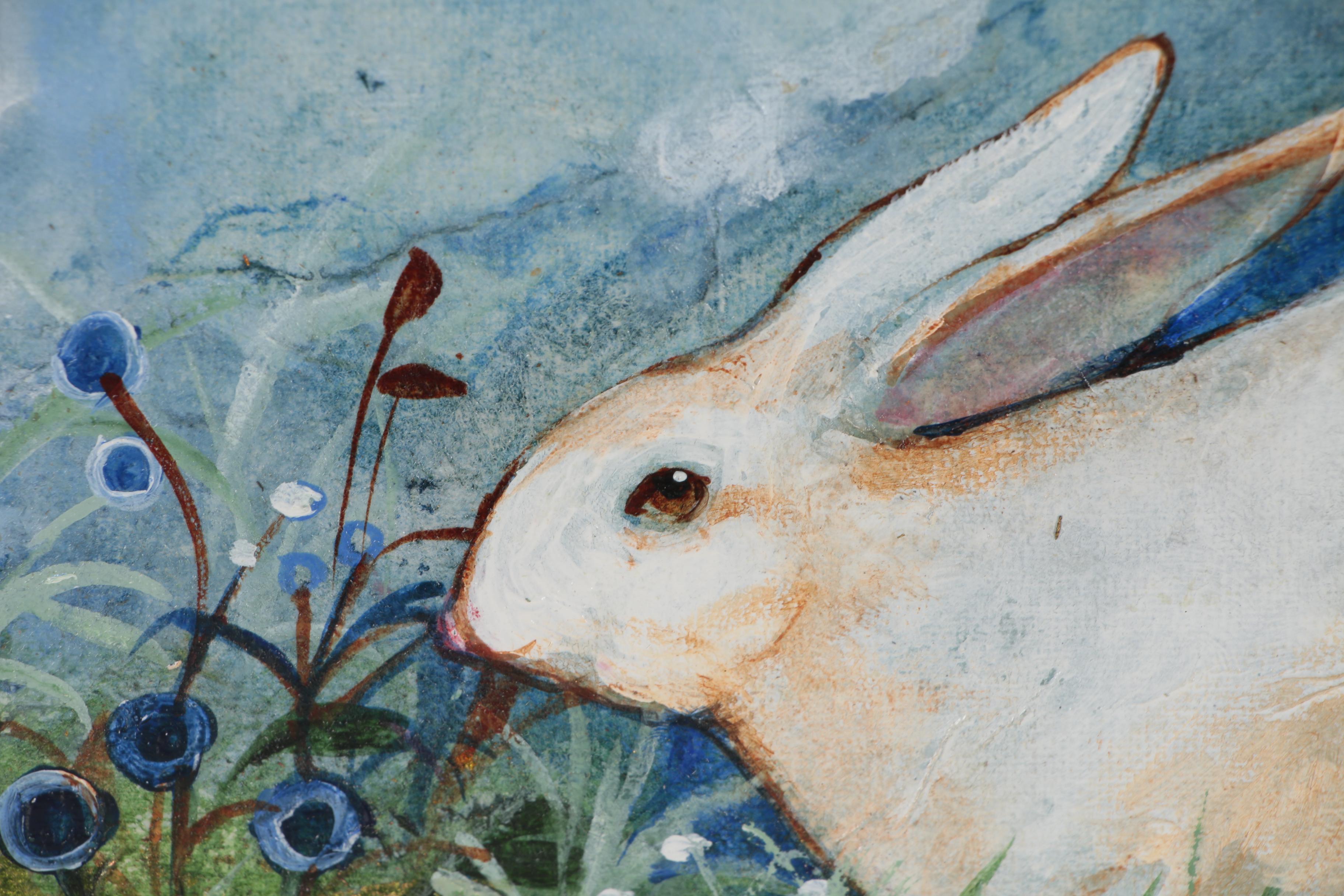 Joan Graber Folk Style Oil Painting of White Rabbit