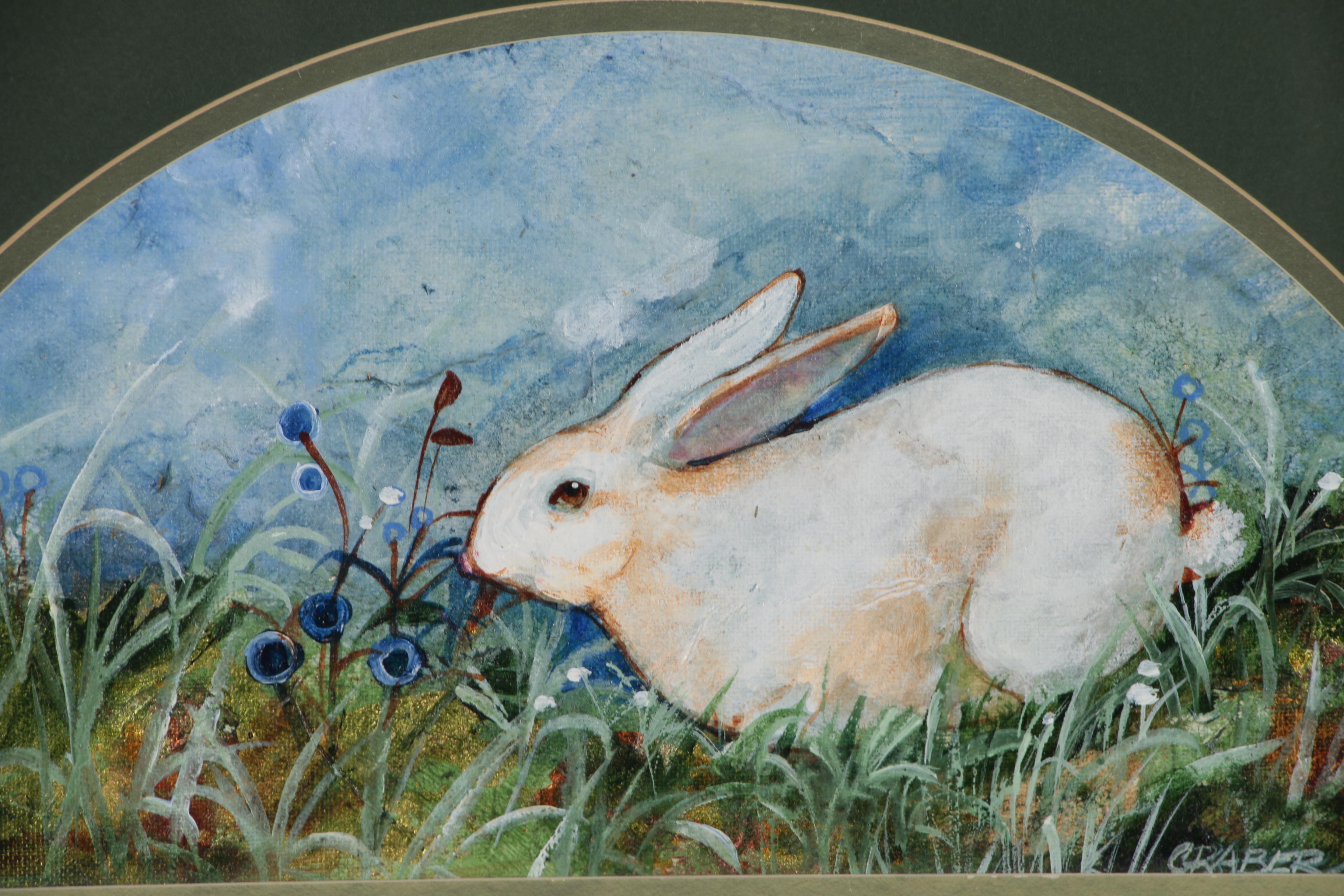 Joan Graber Folk Style Oil Painting of White Rabbit