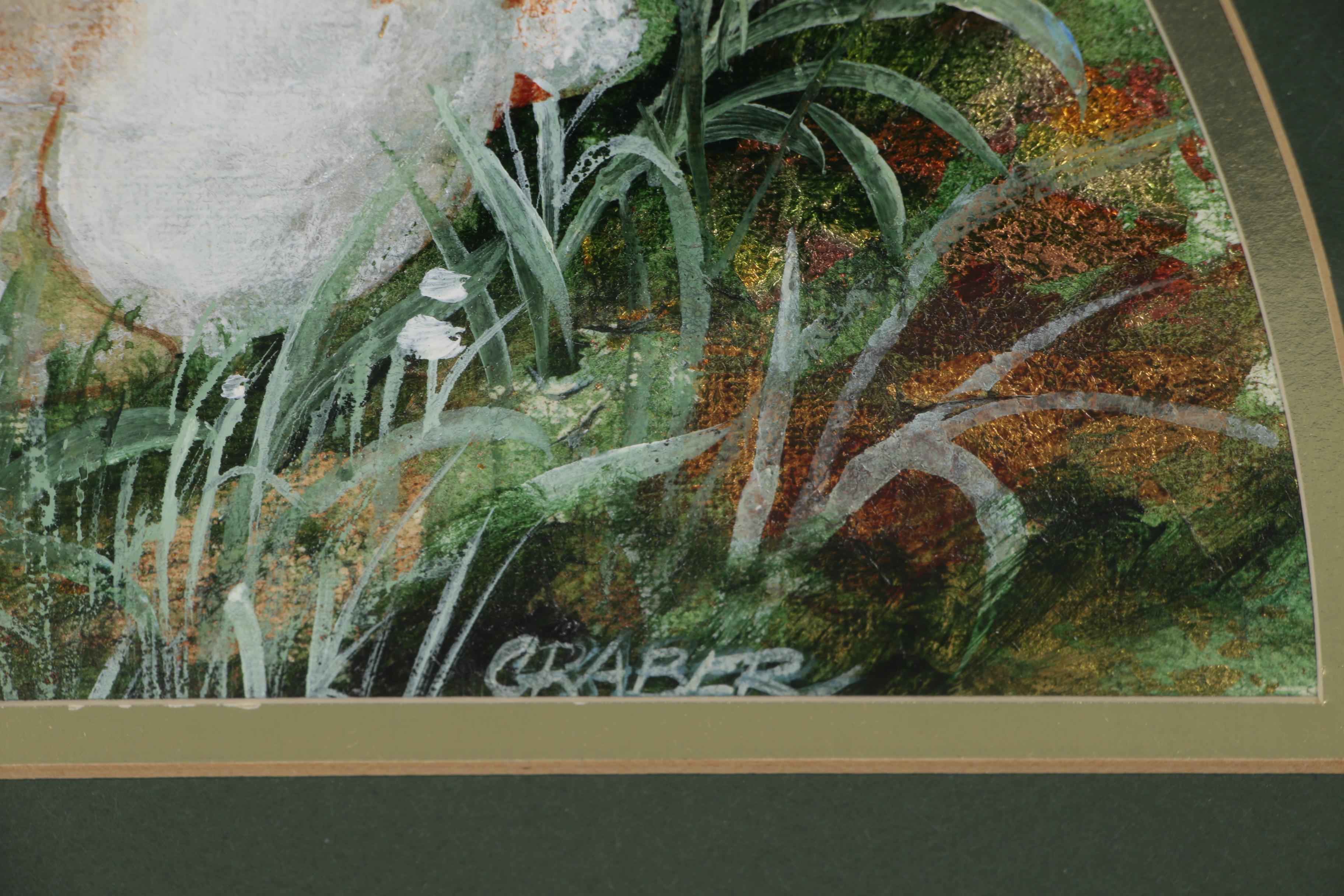 Joan Graber Folk Style Oil Painting of White Rabbit