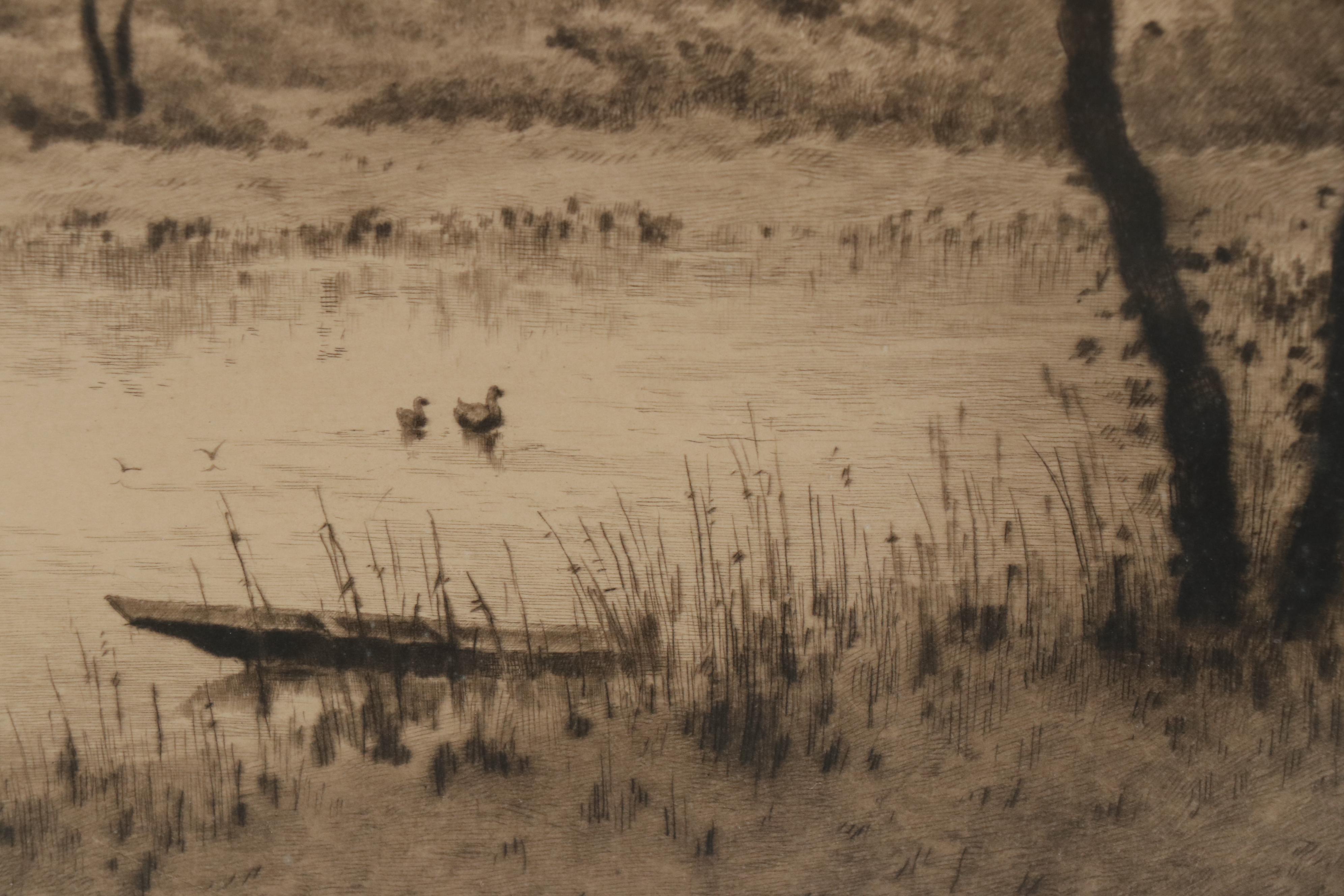 Camille Fonce Etching of Waterscape, Early 20th Century