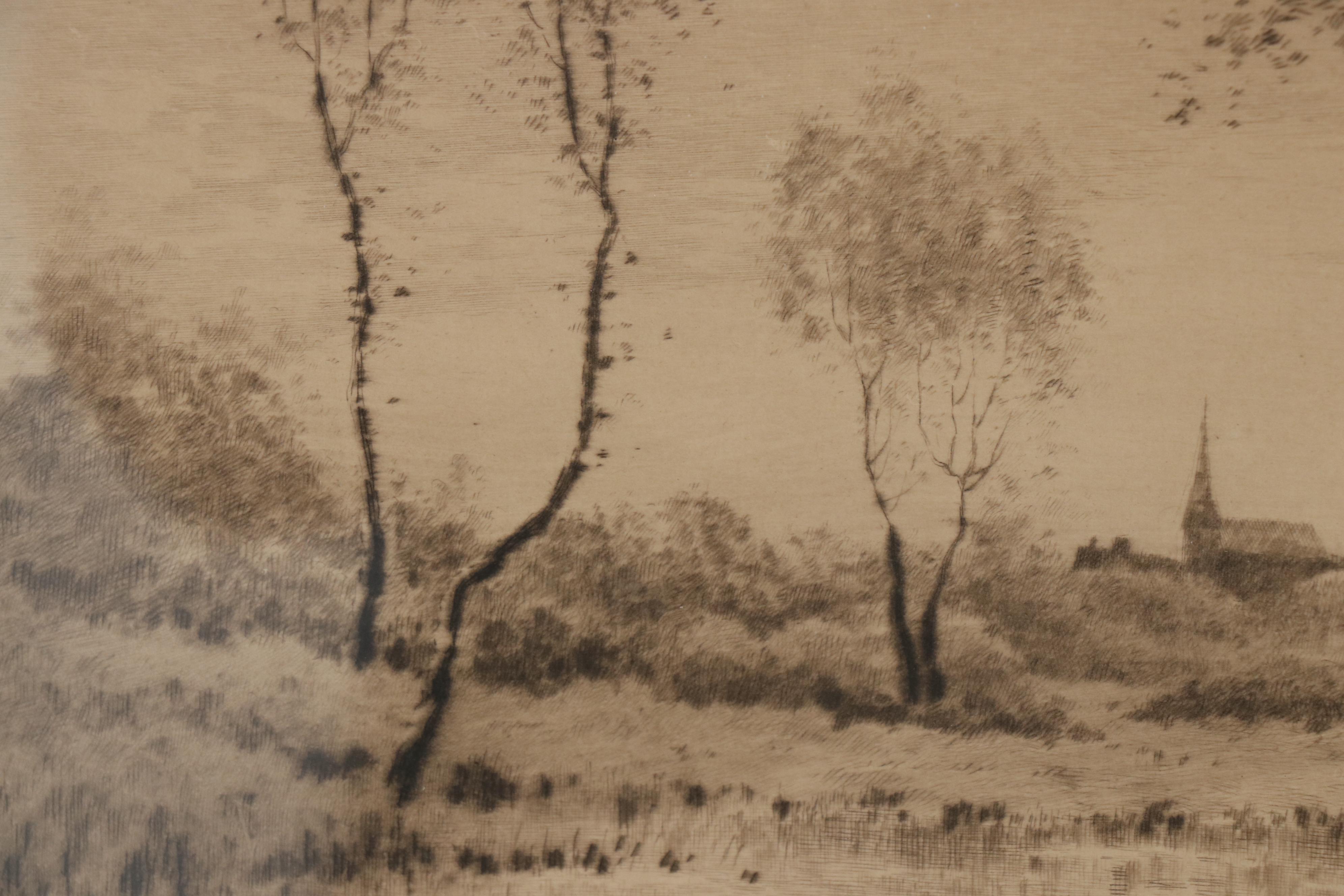 Camille Fonce Etching of Waterscape, Early 20th Century