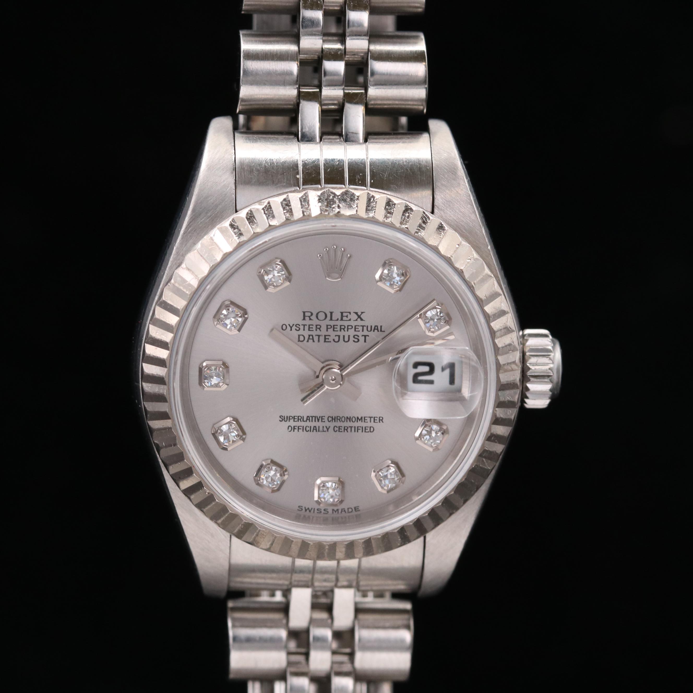Rolex Datejust Stainless Steel and 18K Gold Watch with Rhodium Diamond Dial