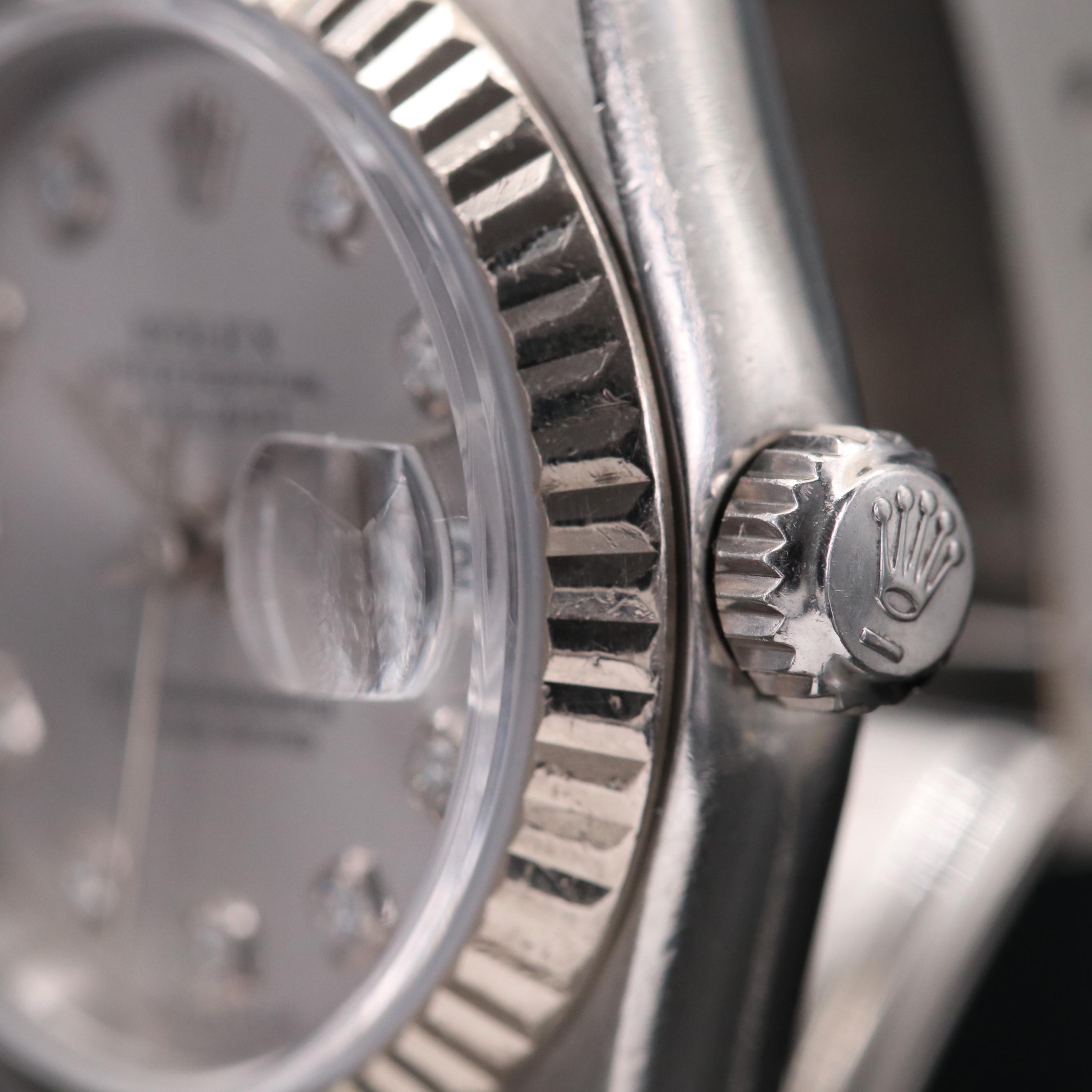 Rolex Datejust Stainless Steel and 18K Gold Watch with Rhodium Diamond Dial