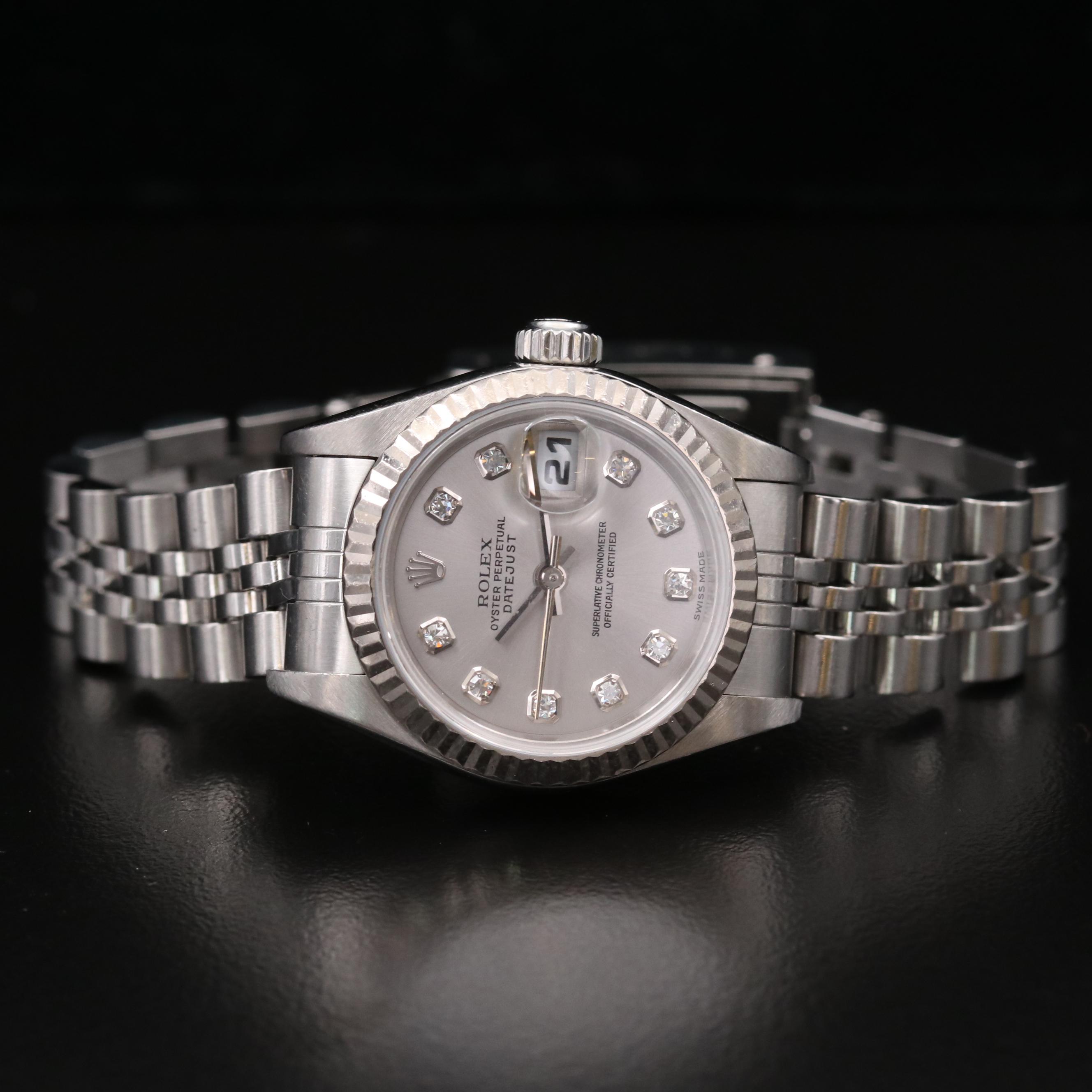 Rolex Datejust Stainless Steel and 18K Gold Watch with Rhodium Diamond Dial