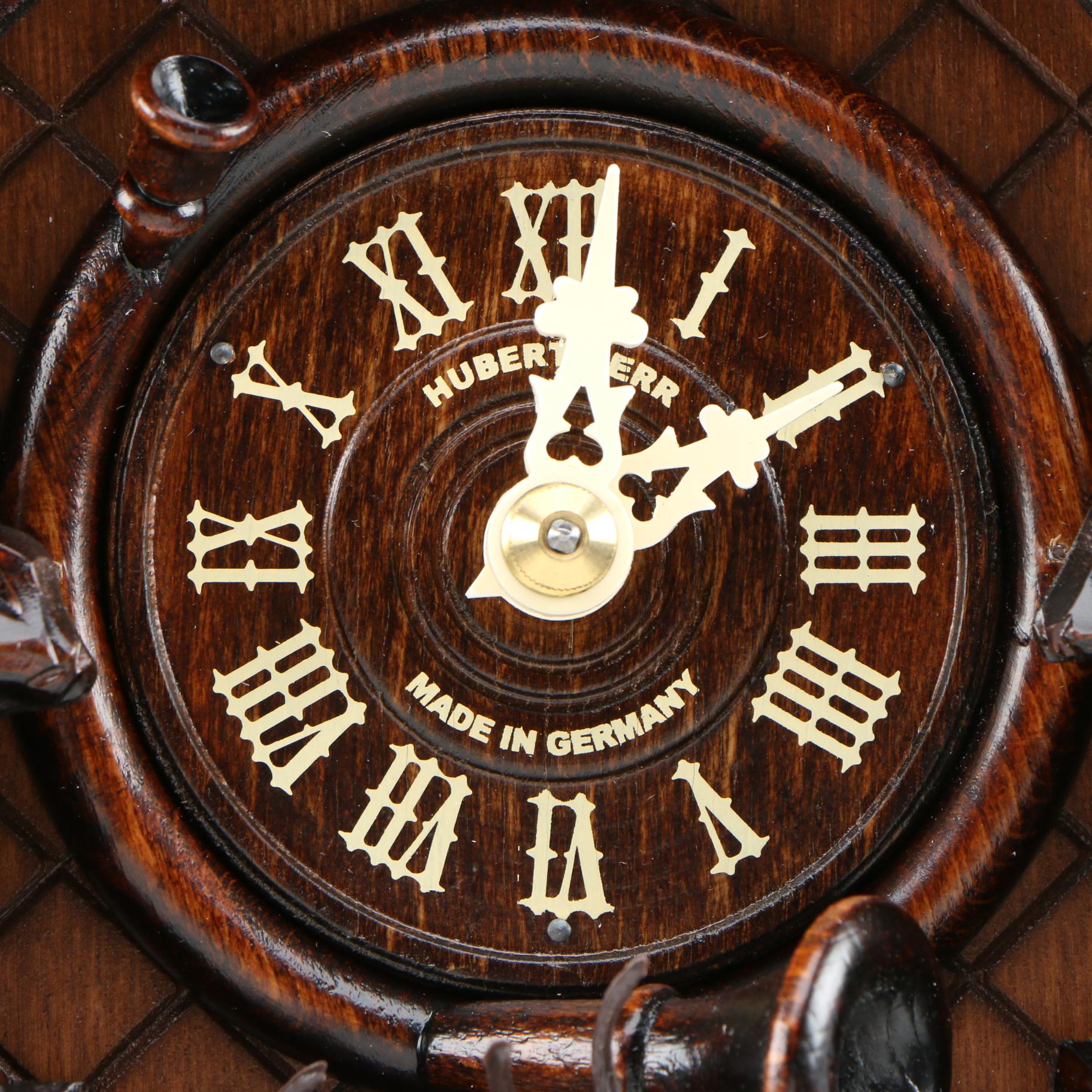 Hubert Herr German Black Forest  Decorative Leaf and Squirrel Motif Cuckoo Clock