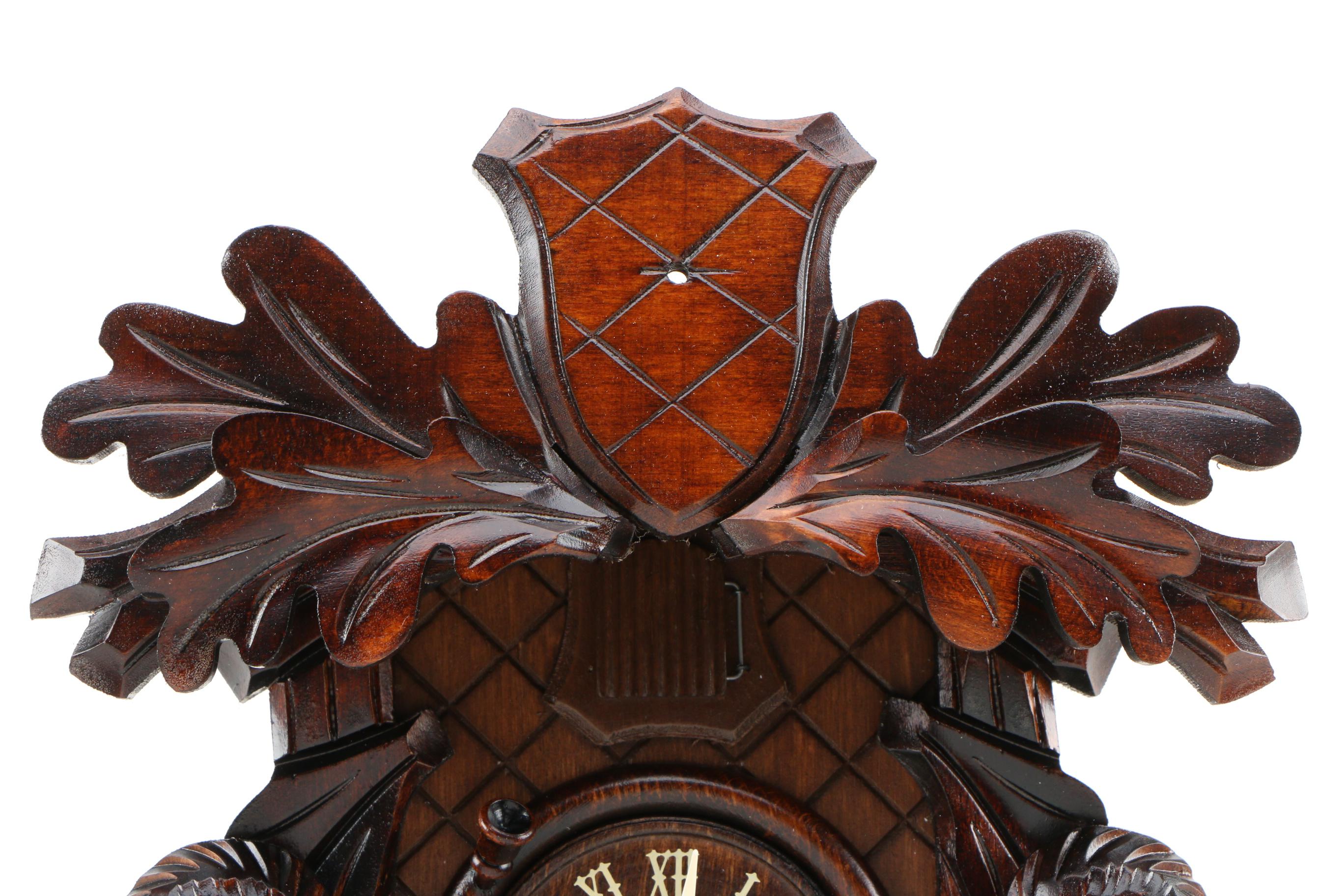 Hubert Herr German Black Forest  Decorative Leaf and Squirrel Motif Cuckoo Clock